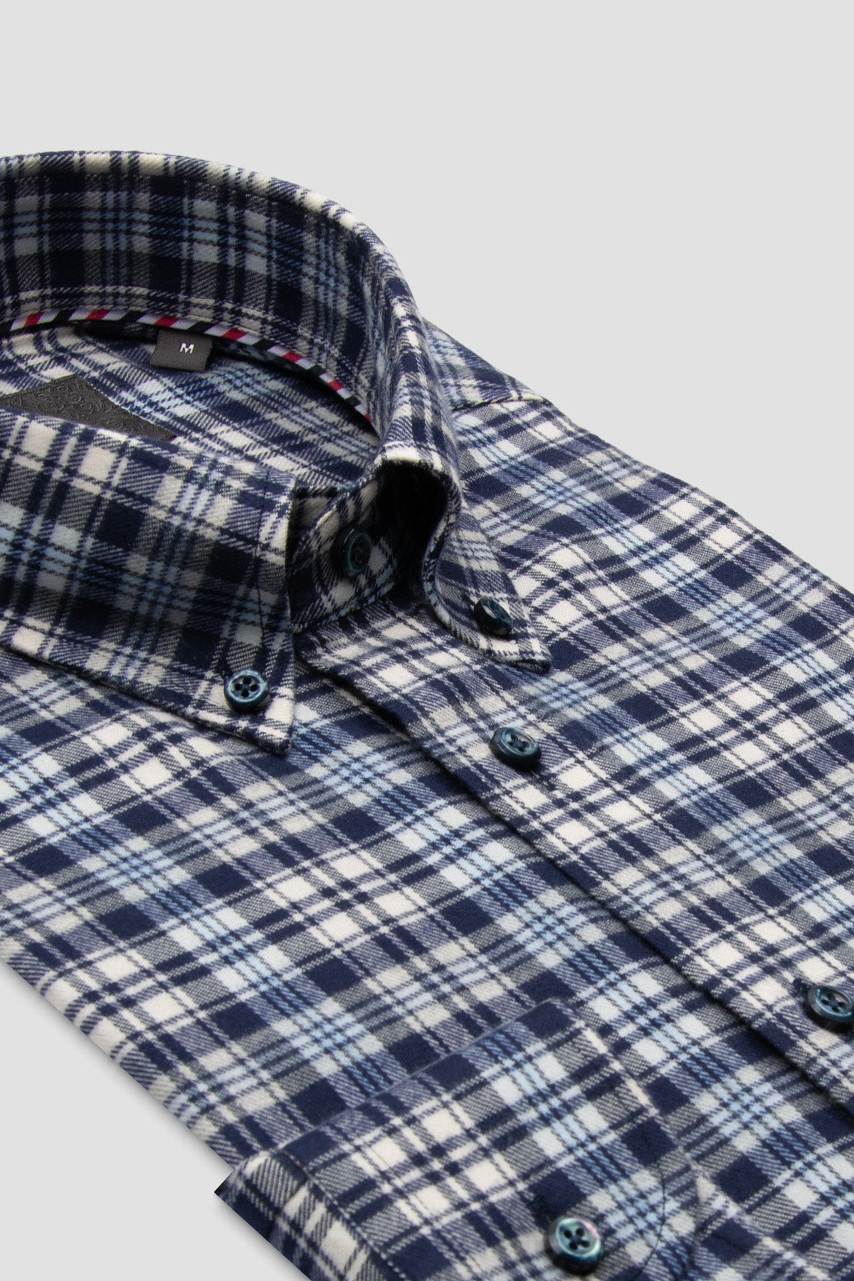 Abbate Luca Flanel Pamuk Karışımlı Comfort Fit Lacivert Düğmeli Yaka Erkek Ekoseli Gömlek