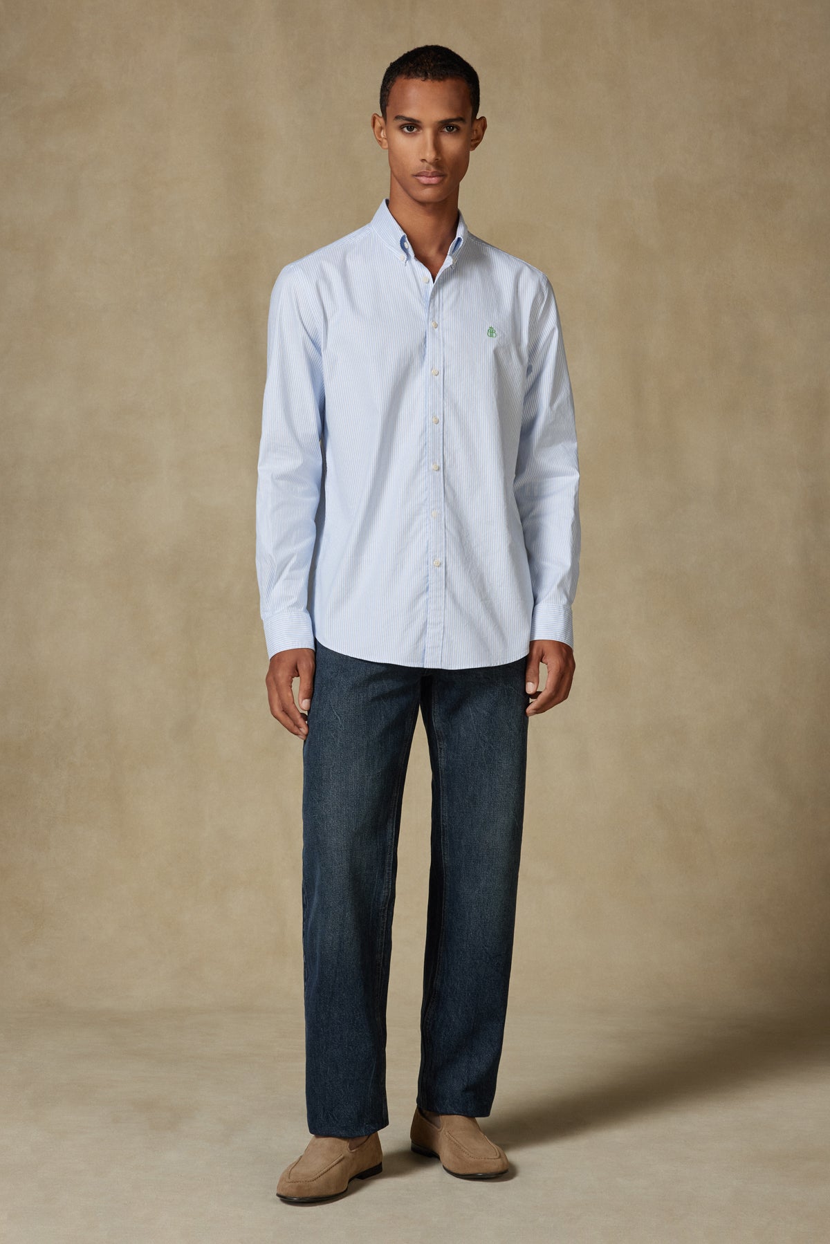 Abbate Luca Oxford Stretch Pamuk Karışımlı Comfort Fit Açık Mavi Düğmeli Yaka Erkek Çizgili Gömlek