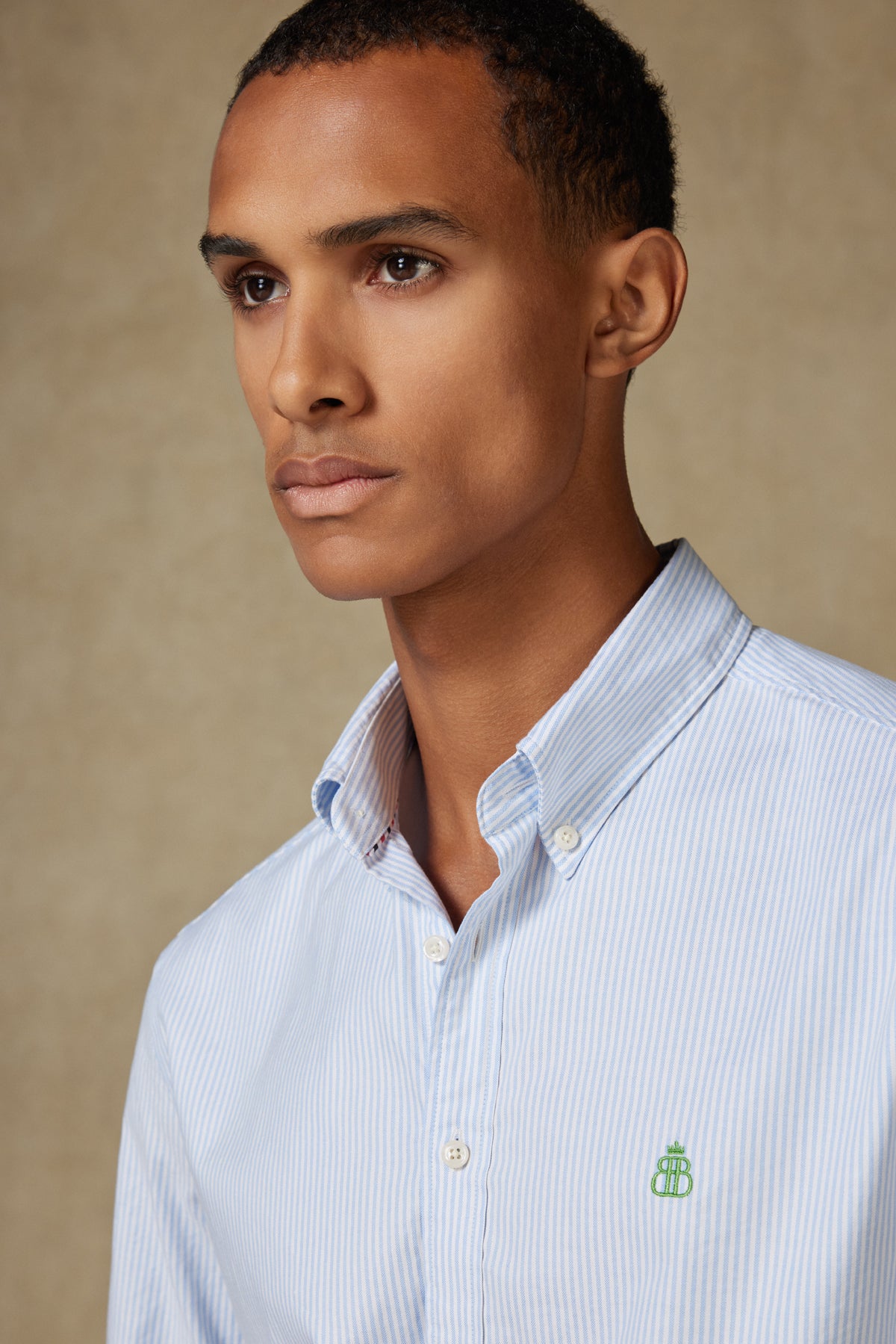 Abbate Luca Oxford Stretch Pamuk Karışımlı Comfort Fit Açık Mavi Düğmeli Yaka Erkek Çizgili Gömlek