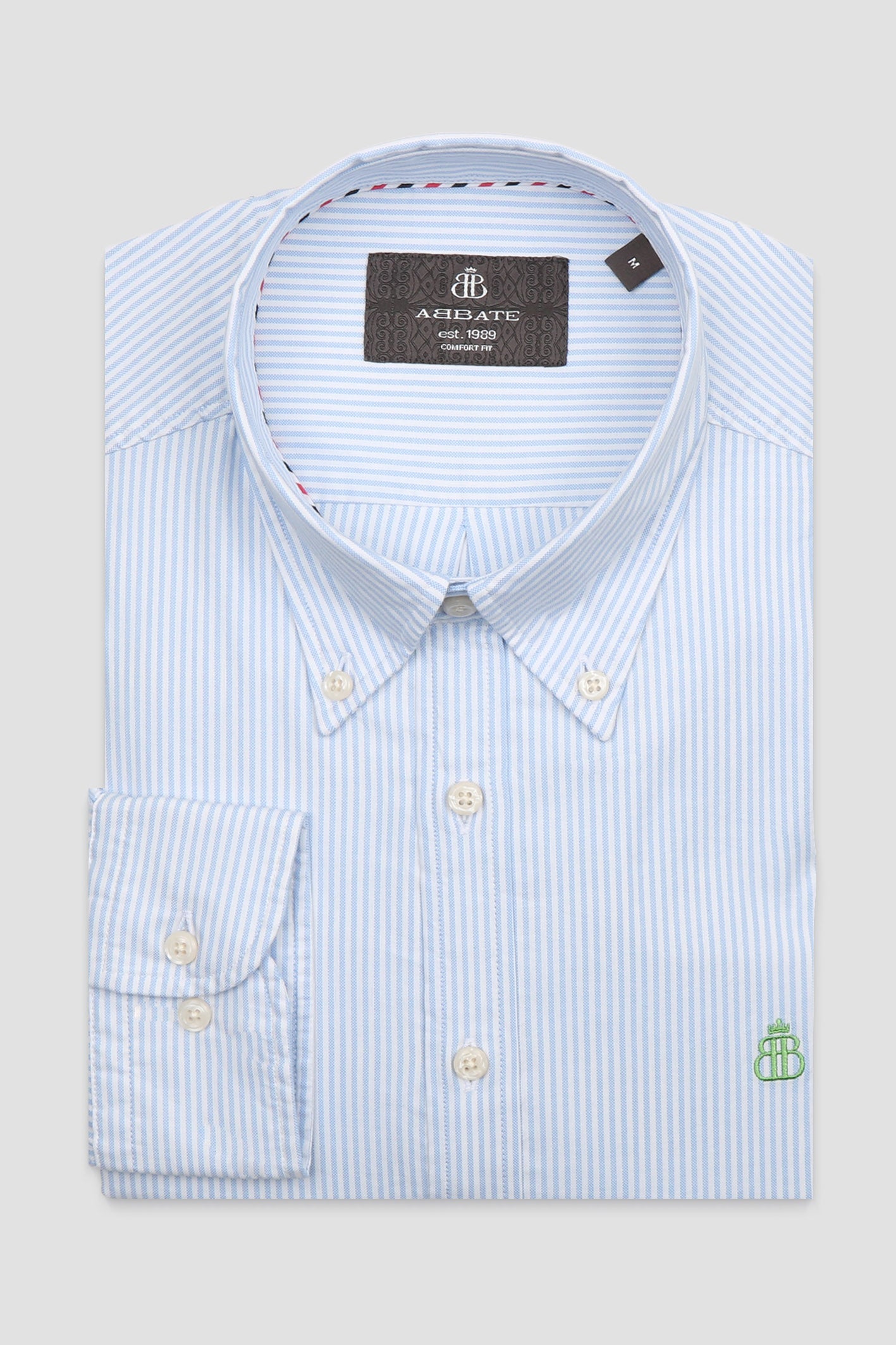 Abbate Luca Oxford Stretch Pamuk Karışımlı Comfort Fit Açık Mavi Düğmeli Yaka Erkek Çizgili Gömlek