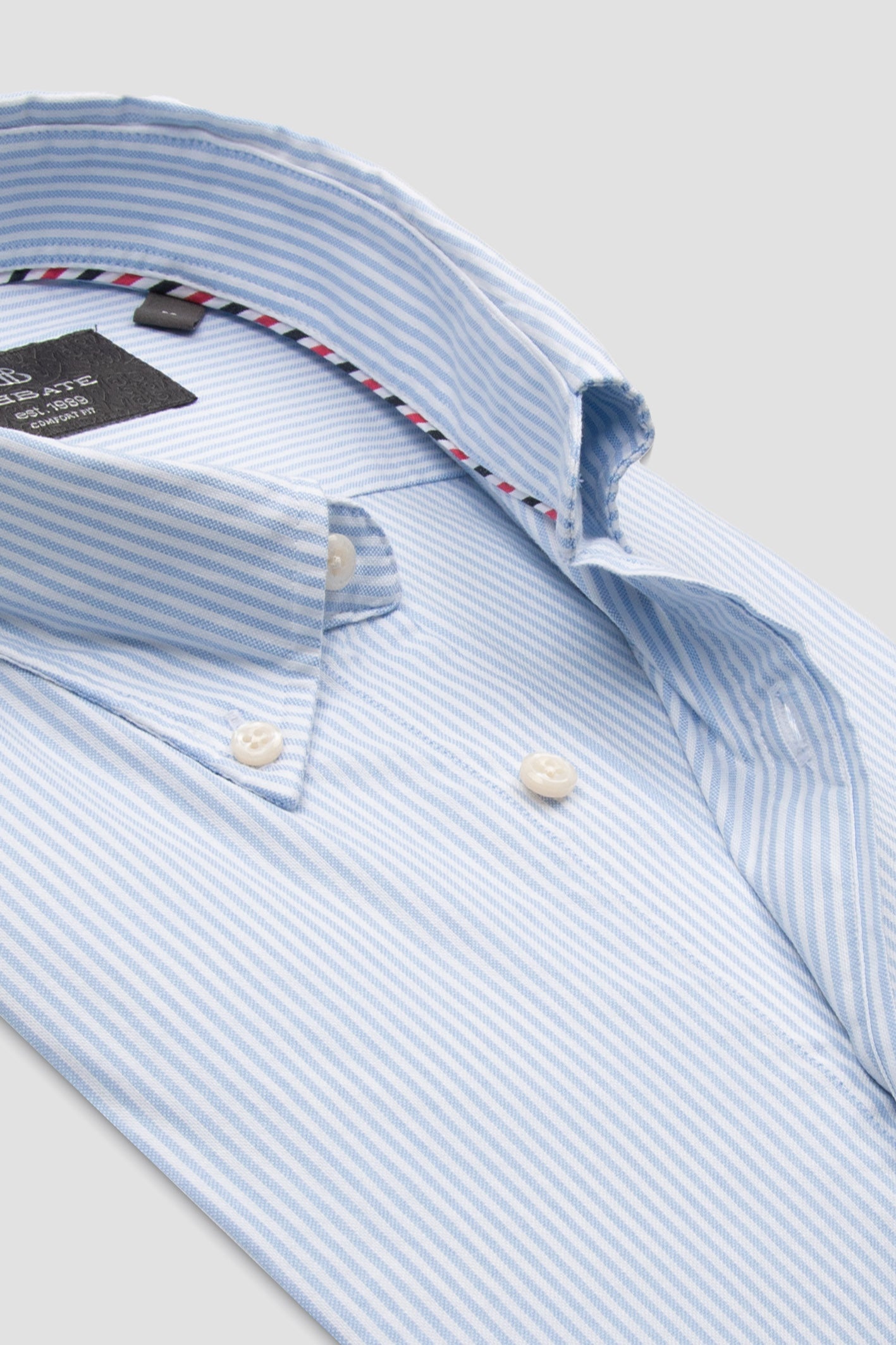 Abbate Luca Oxford Stretch Pamuk Karışımlı Comfort Fit Açık Mavi Düğmeli Yaka Erkek Çizgili Gömlek