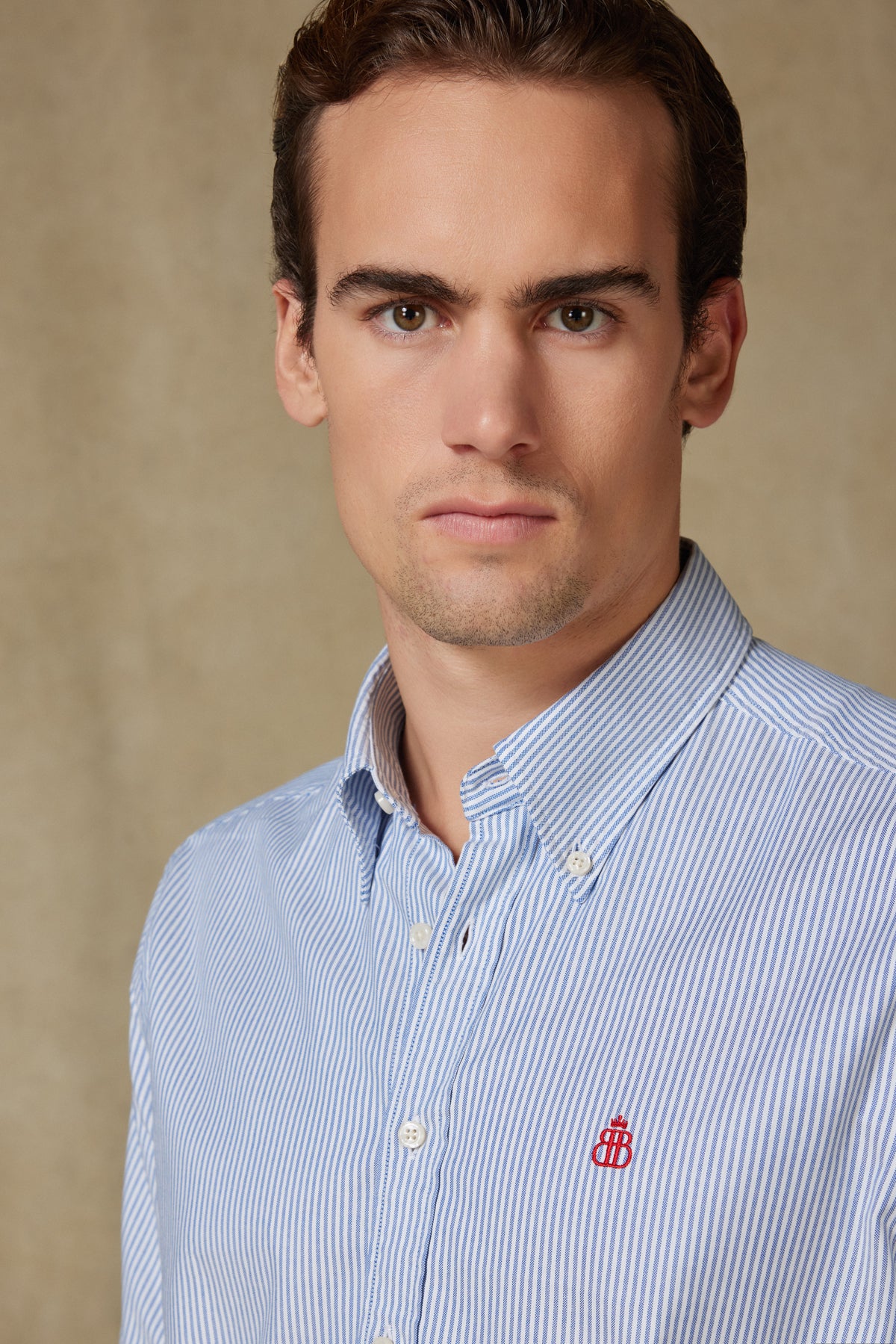 Abbate Luca Oxford Stretch Pamuk Karışımlı Comfort Fit Lacivert Düğmeli Yaka Erkek Çizgili Gömlek