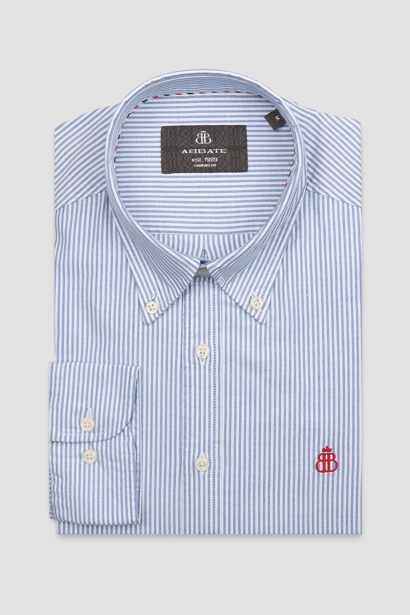 Abbate Luca Oxford Stretch Pamuk Karışımlı Comfort Fit Lacivert Düğmeli Yaka Erkek Çizgili Gömlek