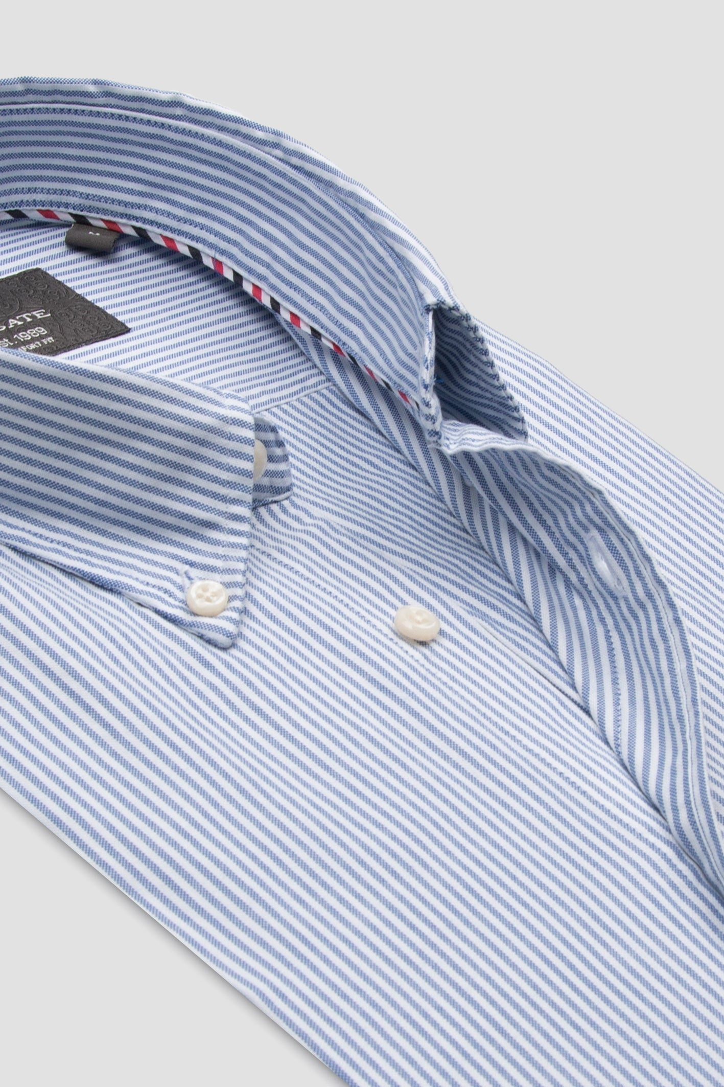 Abbate Luca Oxford Stretch Pamuk Karışımlı Comfort Fit Lacivert Düğmeli Yaka Erkek Çizgili Gömlek