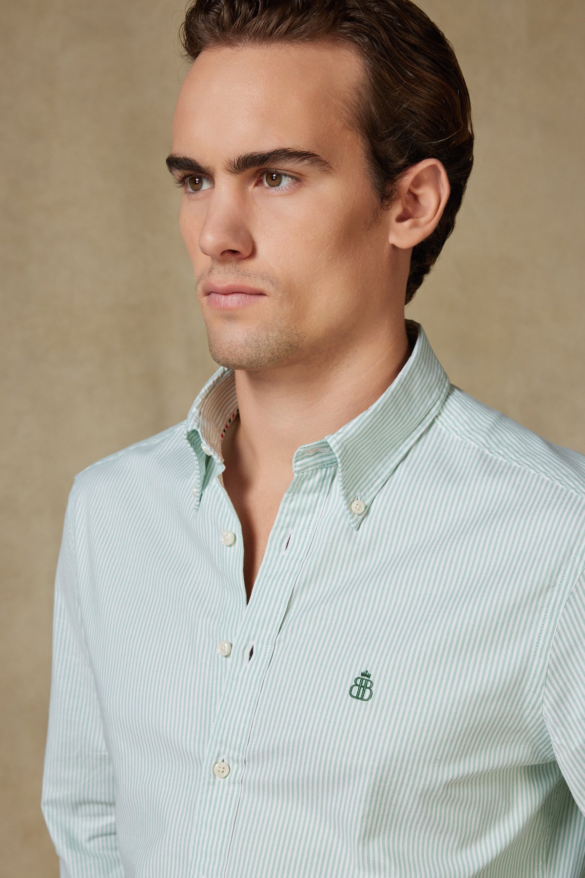 Abbate Luca Oxford Stretch Pamuk Karışımlı Comfort Fit Yeşil Düğmeli Yaka Erkek Çizgili Gömlek