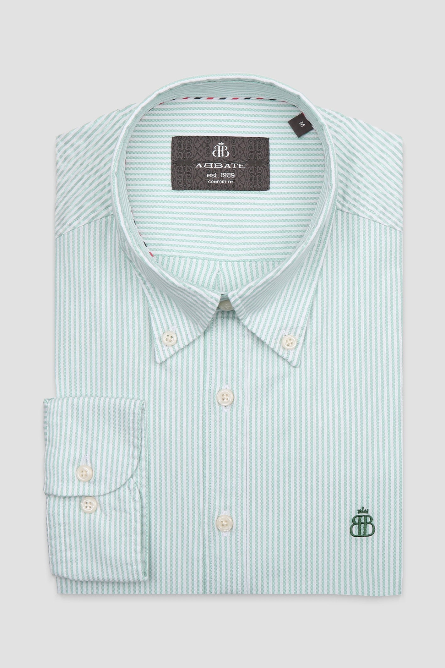 Abbate Luca Oxford Stretch Pamuk Karışımlı Comfort Fit Yeşil Düğmeli Yaka Erkek Çizgili Gömlek