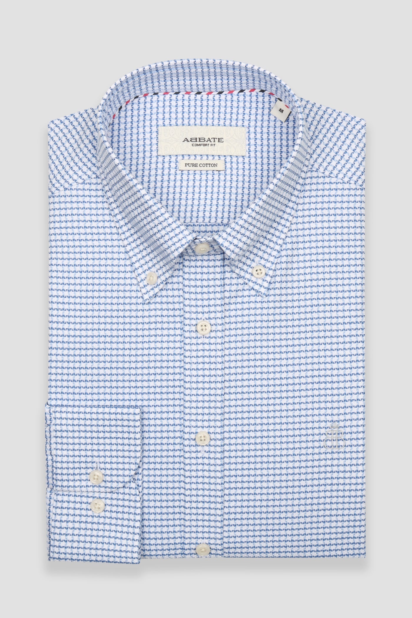 Abbate Matteo Armür Pamuklu Comfort Fit Koyu Mavi Düğmeli Yaka Erkek Desenli Gömlek