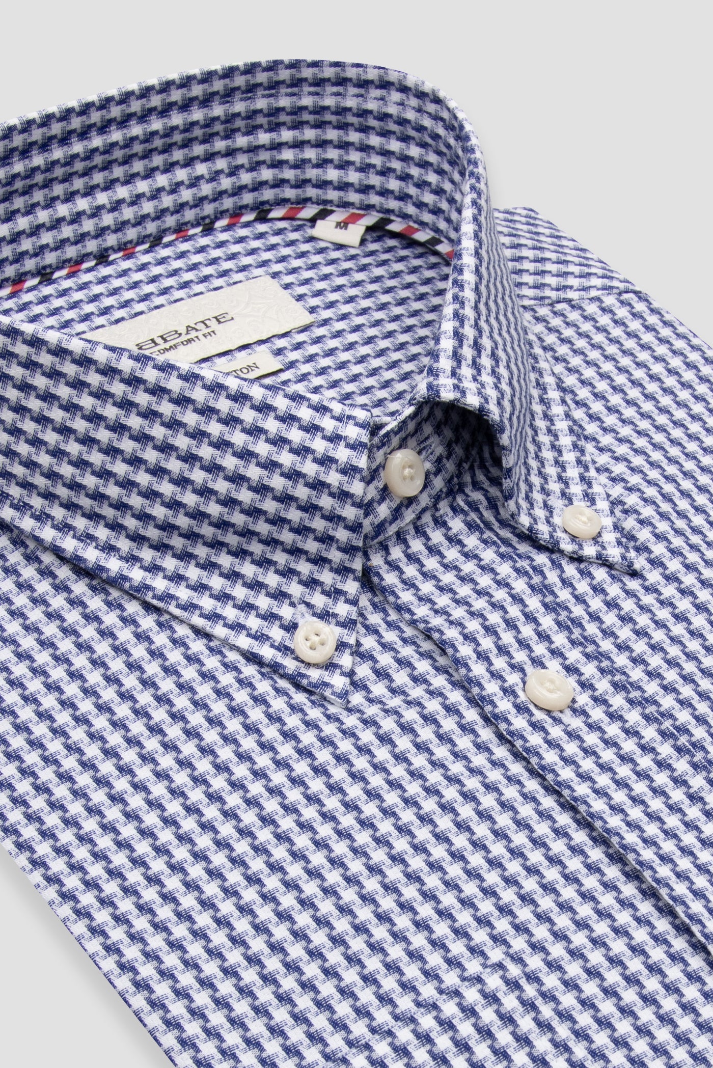 Abbate Matteo Armür Stretch Pamuk Karışımlı Comfort Fit Lacivert Düğmeli Yaka Erkek Desenli Gömlek