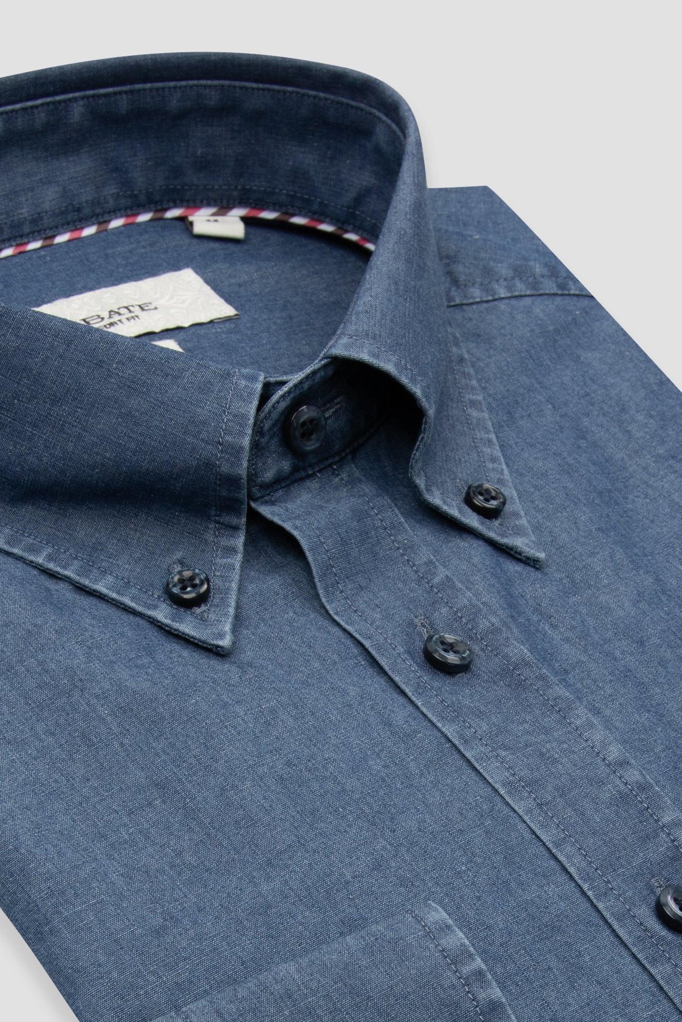 Abbate Matteo Denim Pamuklu Comfort Fit Lacivert Düğmeli Yaka Erkek Düz Gömlek