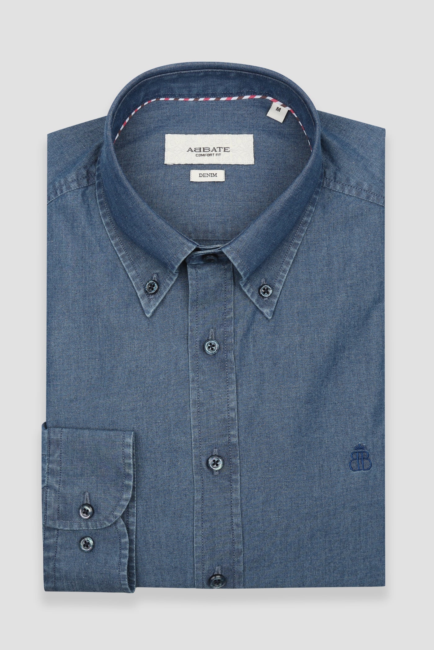 Abbate Matteo Denim Pamuklu Comfort Fit Lacivert Düğmeli Yaka Erkek Düz Gömlek