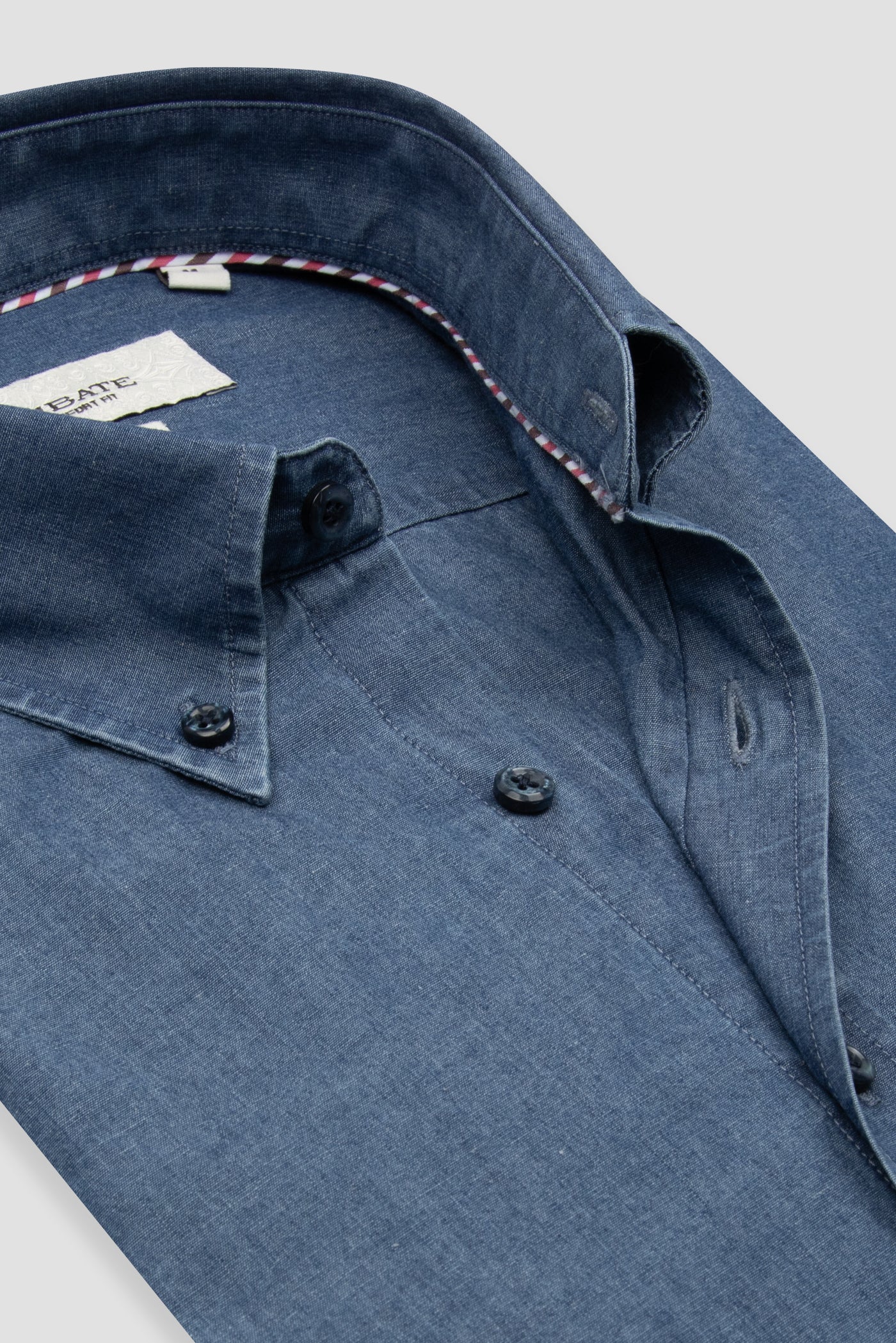 Abbate Matteo Denim Pamuklu Comfort Fit Lacivert Düğmeli Yaka Erkek Düz Gömlek