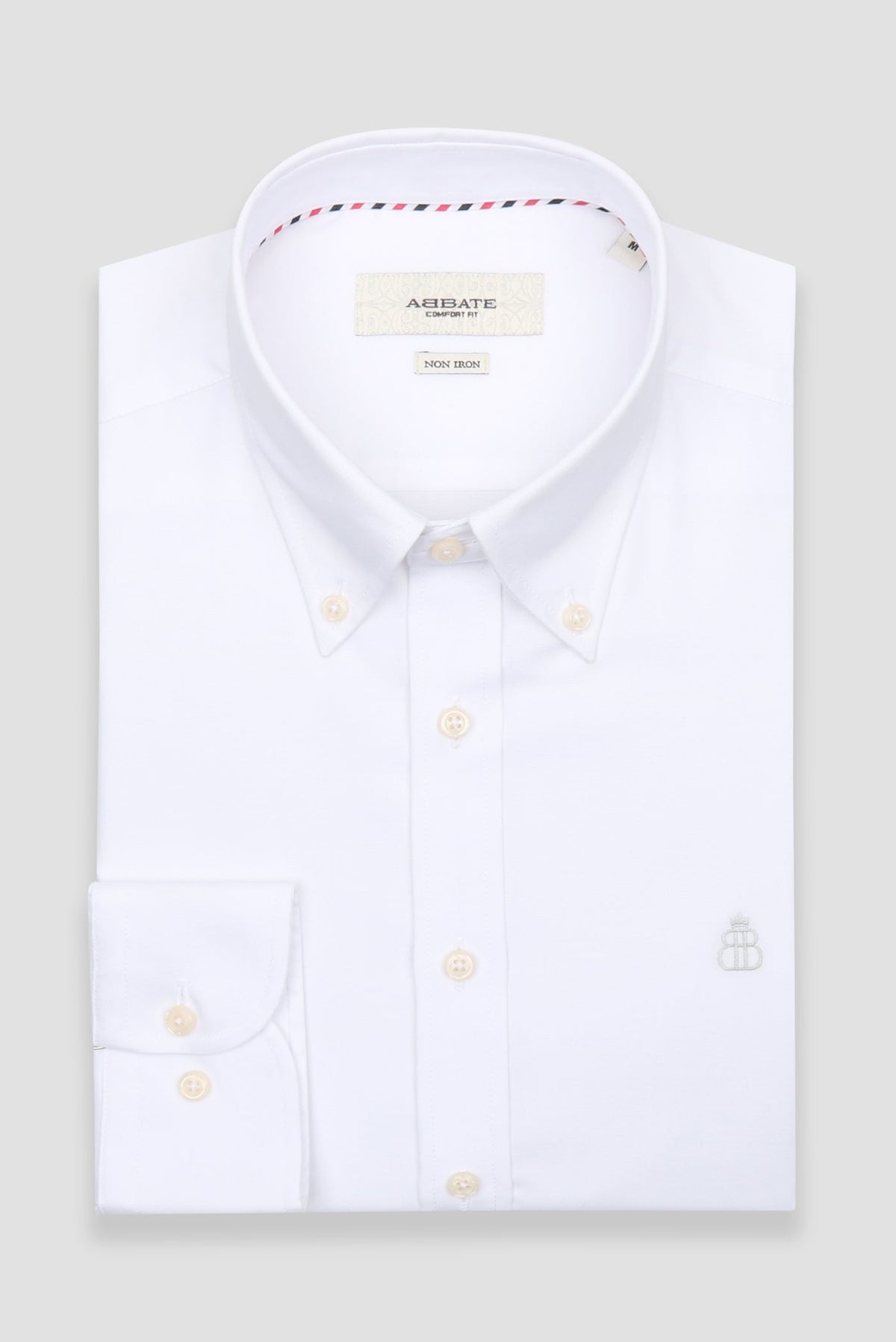 Abbate Matteo Non Iron Oxford Pamuklu Comfort Fit Beyaz Düğmeli Yaka Erkek Düz Gömlek