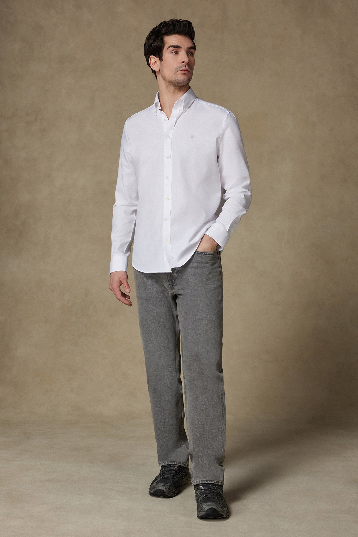 Abbate Matteo Royal Oxford Pamuklu Comfort Fit Beyaz Düğmeli Yaka Erkek Düz Gömlek