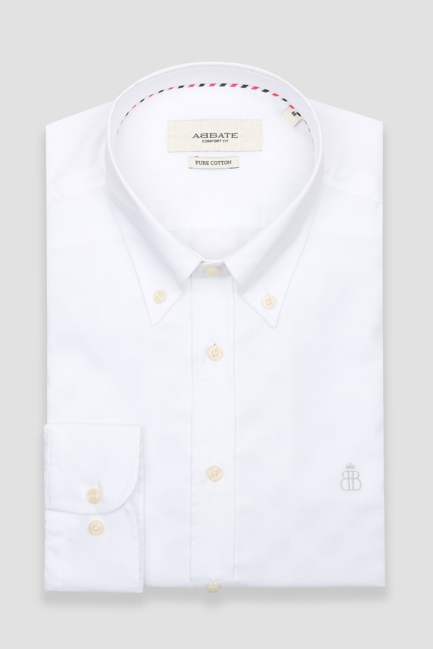 Abbate Matteo Royal Oxford Pamuklu Comfort Fit Beyaz Düğmeli Yaka Erkek Düz Gömlek