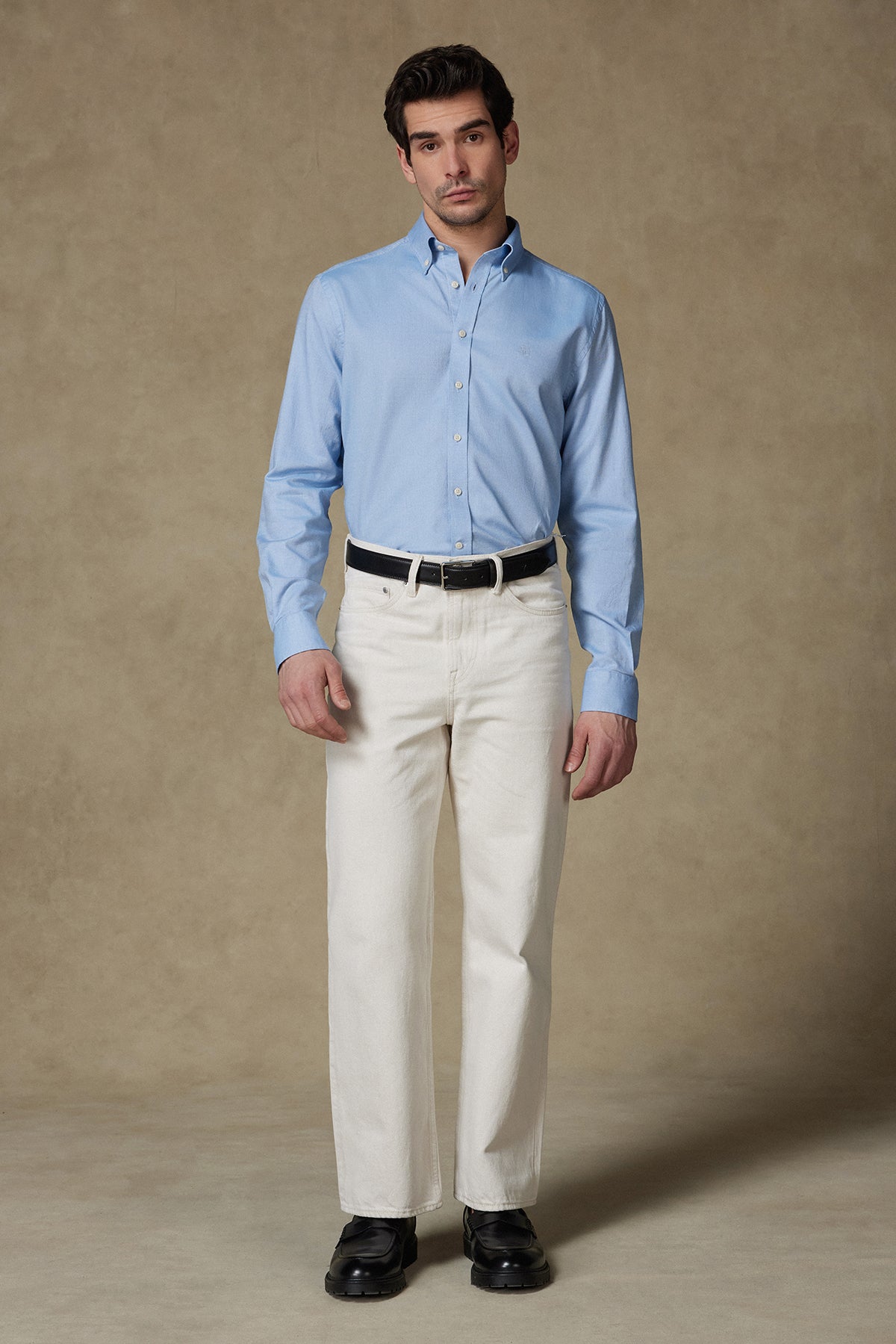 Abbate Matteo Royal Oxford Pamuklu Comfort Fit Açık Mavi Düğmeli Yaka Erkek Düz Gömlek