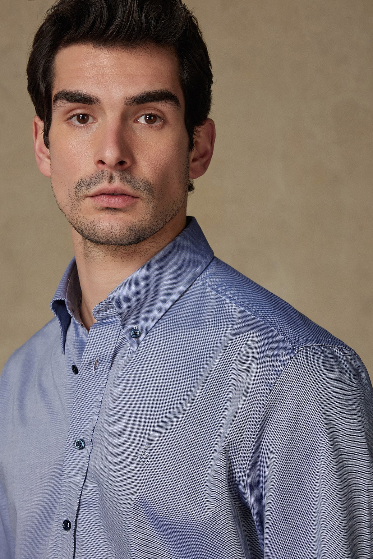 Abbate Matteo Royal Oxford Pamuklu Comfort Fit Koyu Mavi Düğmeli Yaka Erkek Düz Gömlek