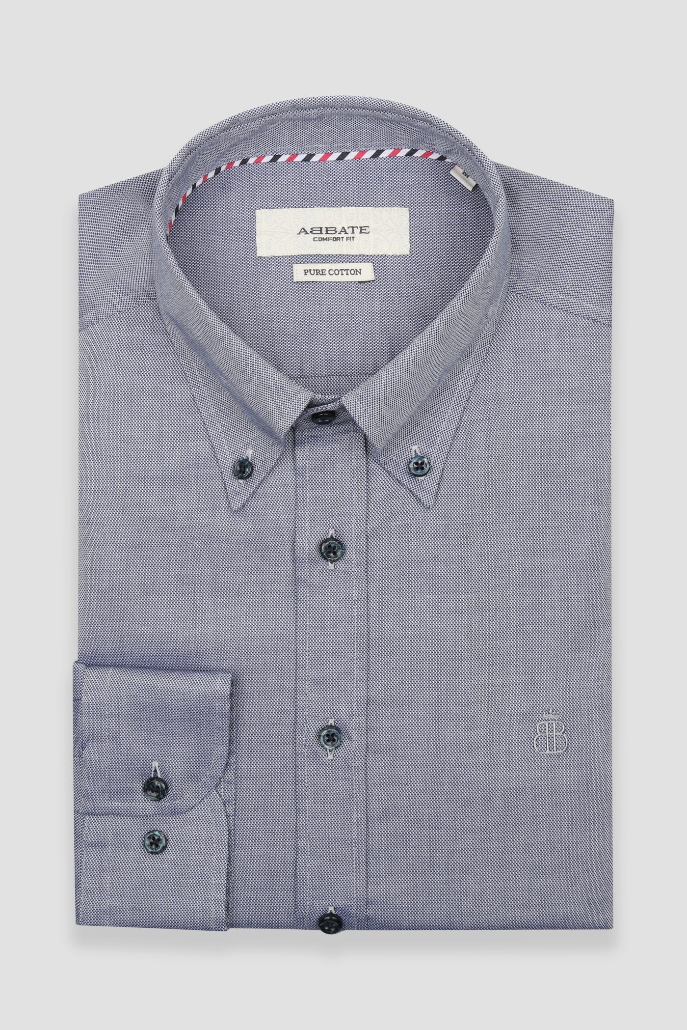 Abbate Matteo Royal Oxford Pamuklu Comfort Fit Koyu Mavi Düğmeli Yaka Erkek Düz Gömlek