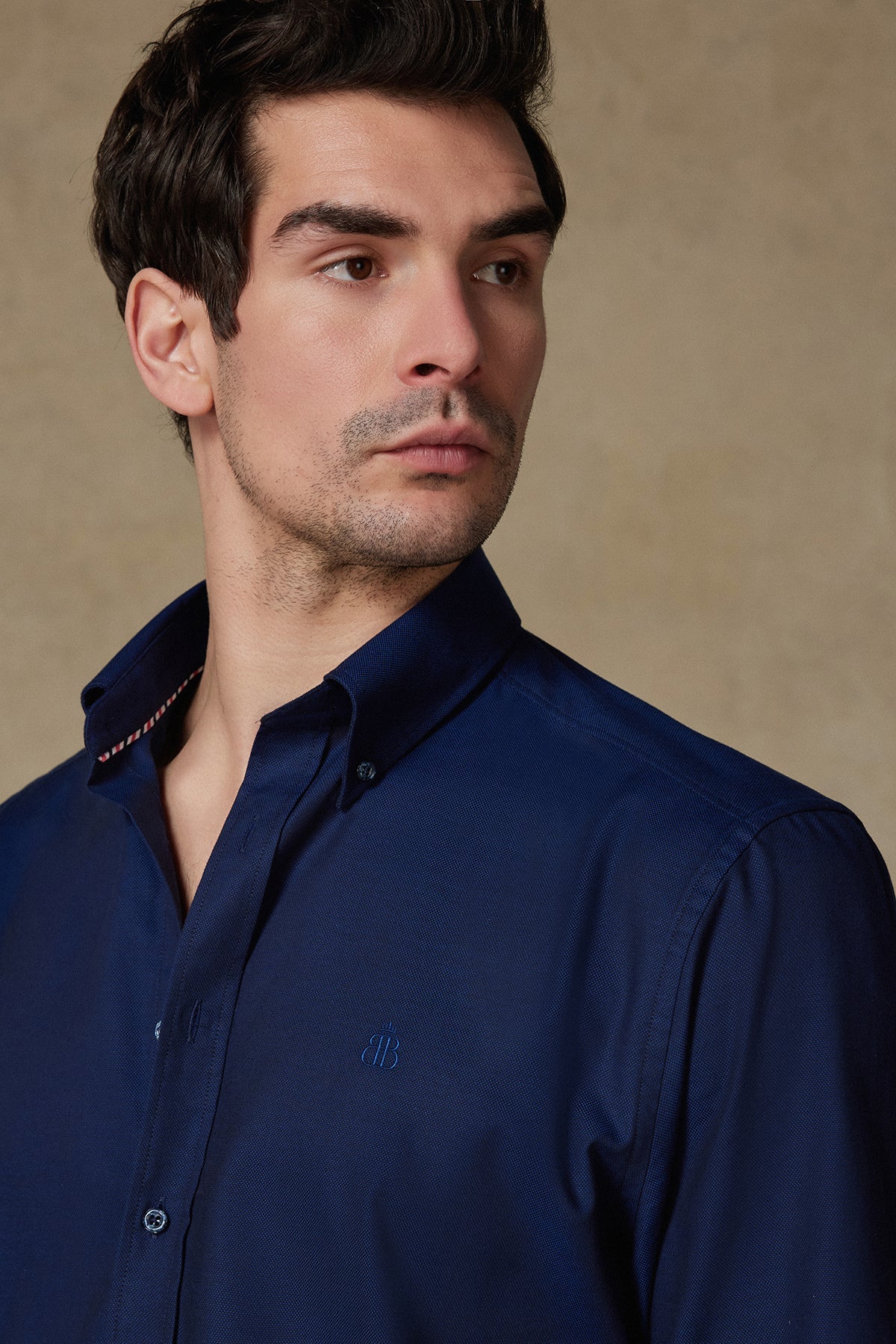 Abbate Matteo Royal Oxford Pamuklu Comfort Fit Lacivert Düğmeli Yaka Erkek Düz Gömlek