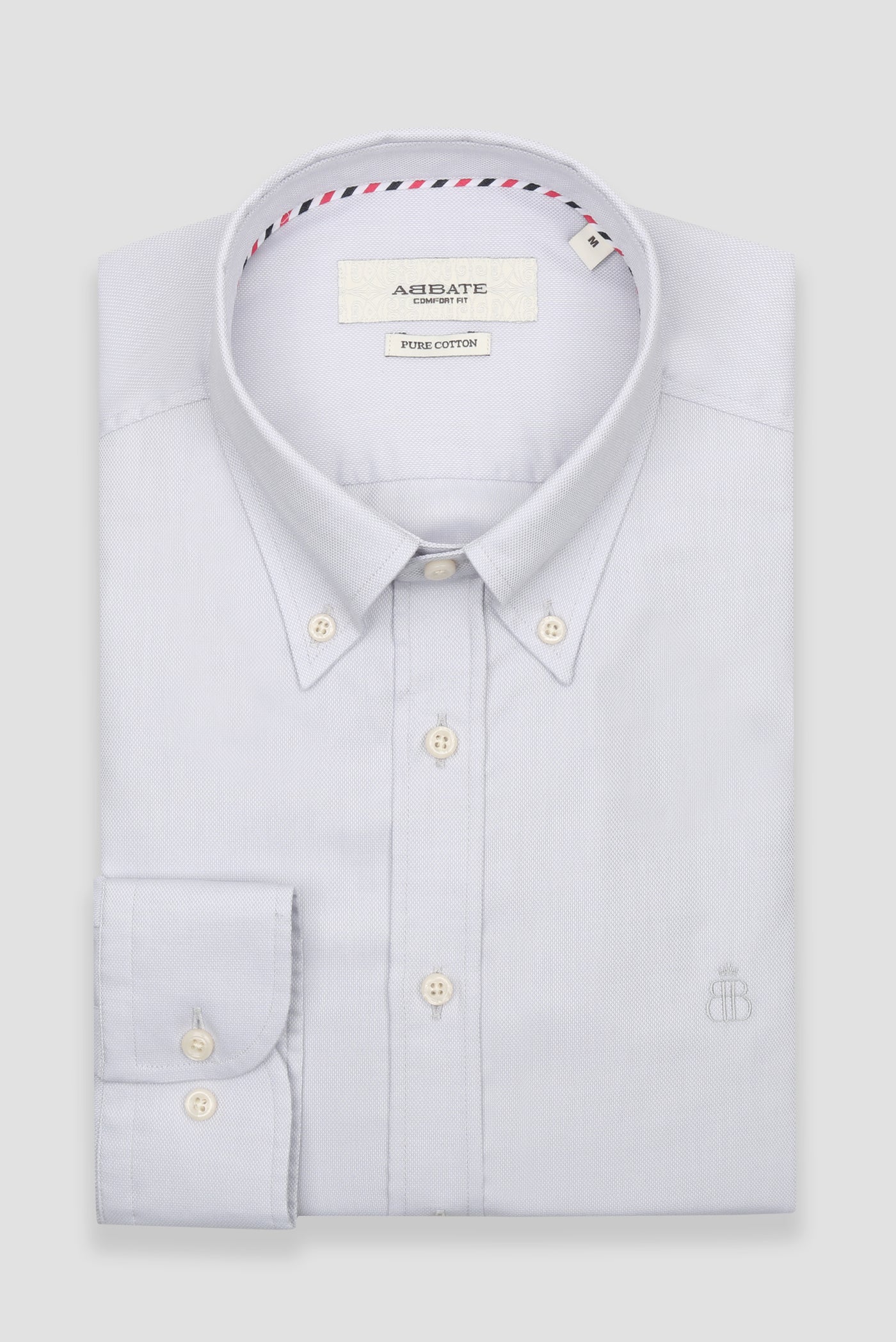 Abbate Matteo Royal Oxford Pamuklu Comfort Fit Açık Gri Düğmeli Yaka Erkek Düz Gömlek
