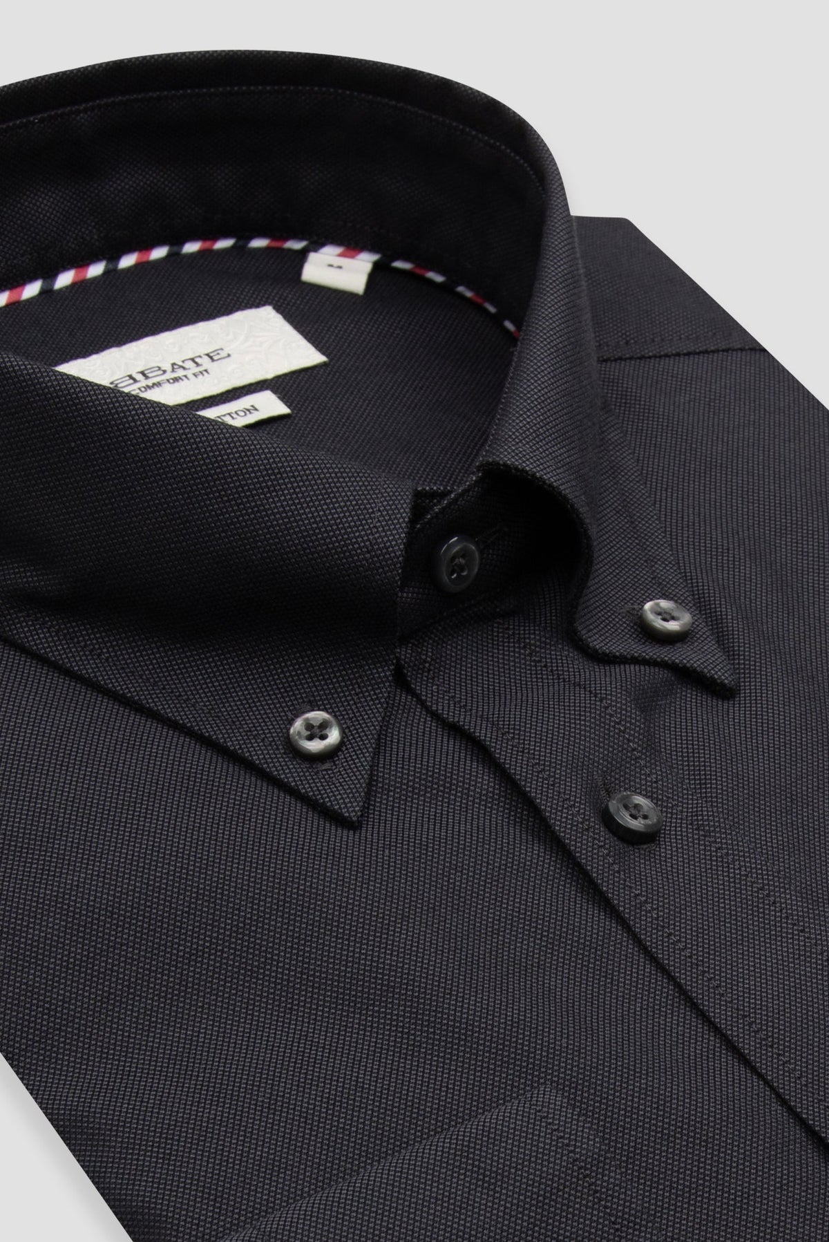 Abbate Matteo Royal Oxford %100 Pamuk Comfort Fit Siyah Düğmeli Yaka Erkek Düz Gömlek