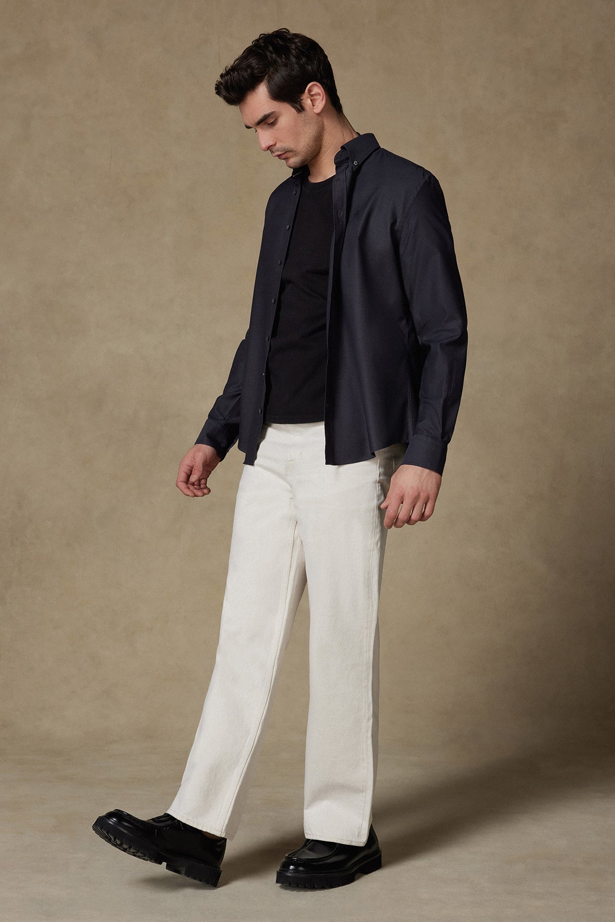 Abbate Matteo Royal Oxford Pamuklu Comfort Fit Siyah Düğmeli Yaka Erkek Düz Gömlek