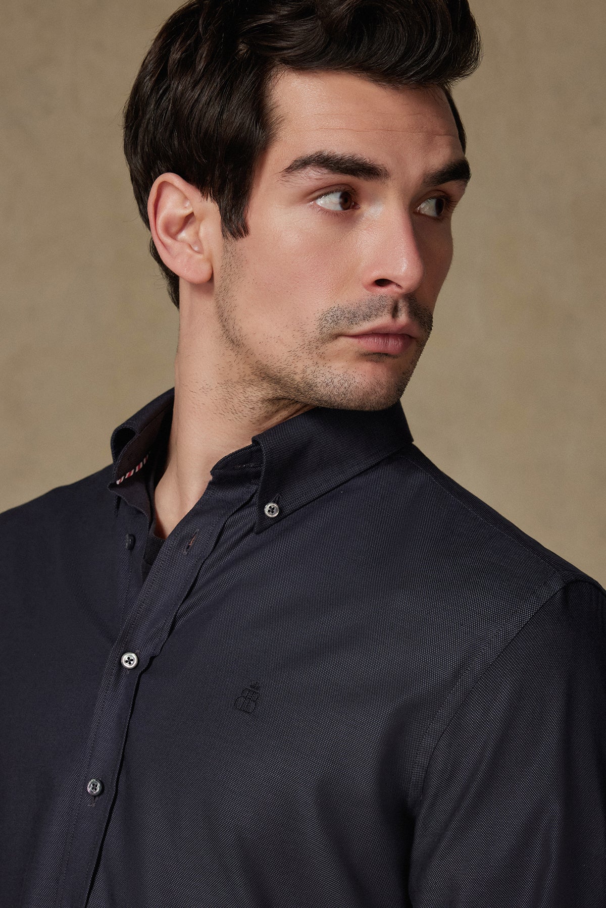 Abbate Matteo Royal Oxford Pamuklu Comfort Fit Siyah Düğmeli Yaka Erkek Düz Gömlek