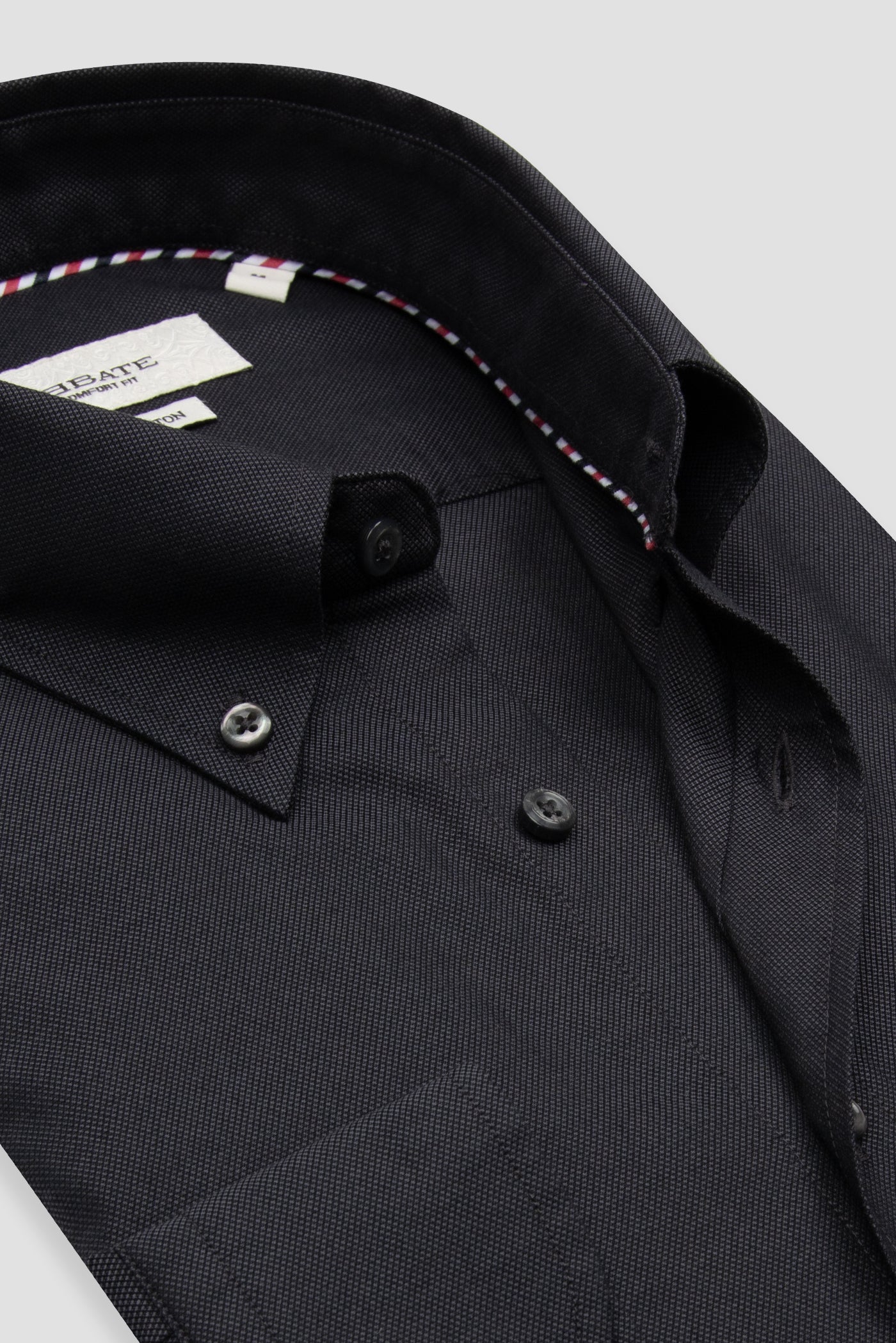 Abbate Matteo Royal Oxford Pamuklu Comfort Fit Siyah Düğmeli Yaka Erkek Düz Gömlek