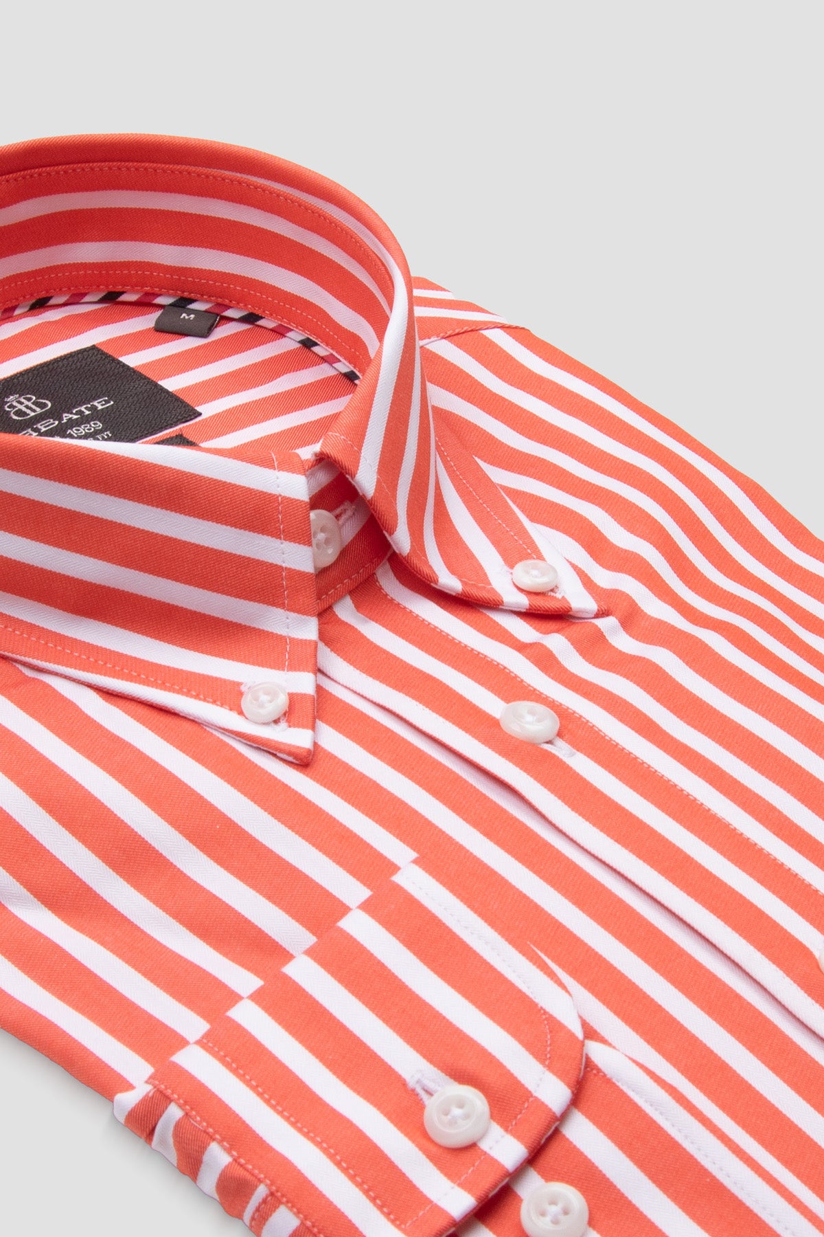 Abbate Matteo Twill %100 Pamuk Comfort Fit Somon Düğmeli Yaka Erkek Çizgili Gömlek