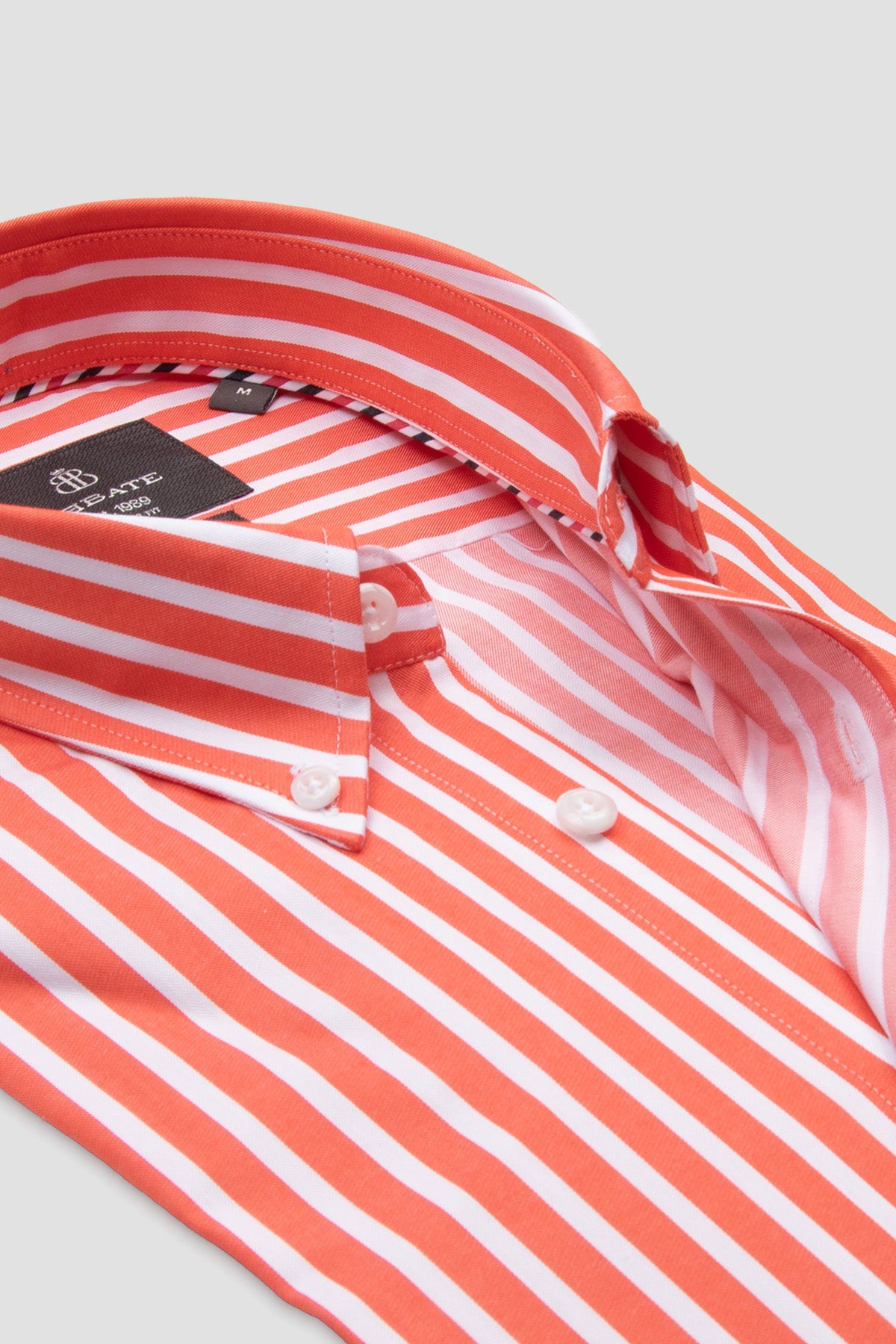 Abbate Matteo Twill %100 Pamuk Comfort Fit Somon Düğmeli Yaka Erkek Çizgili Gömlek