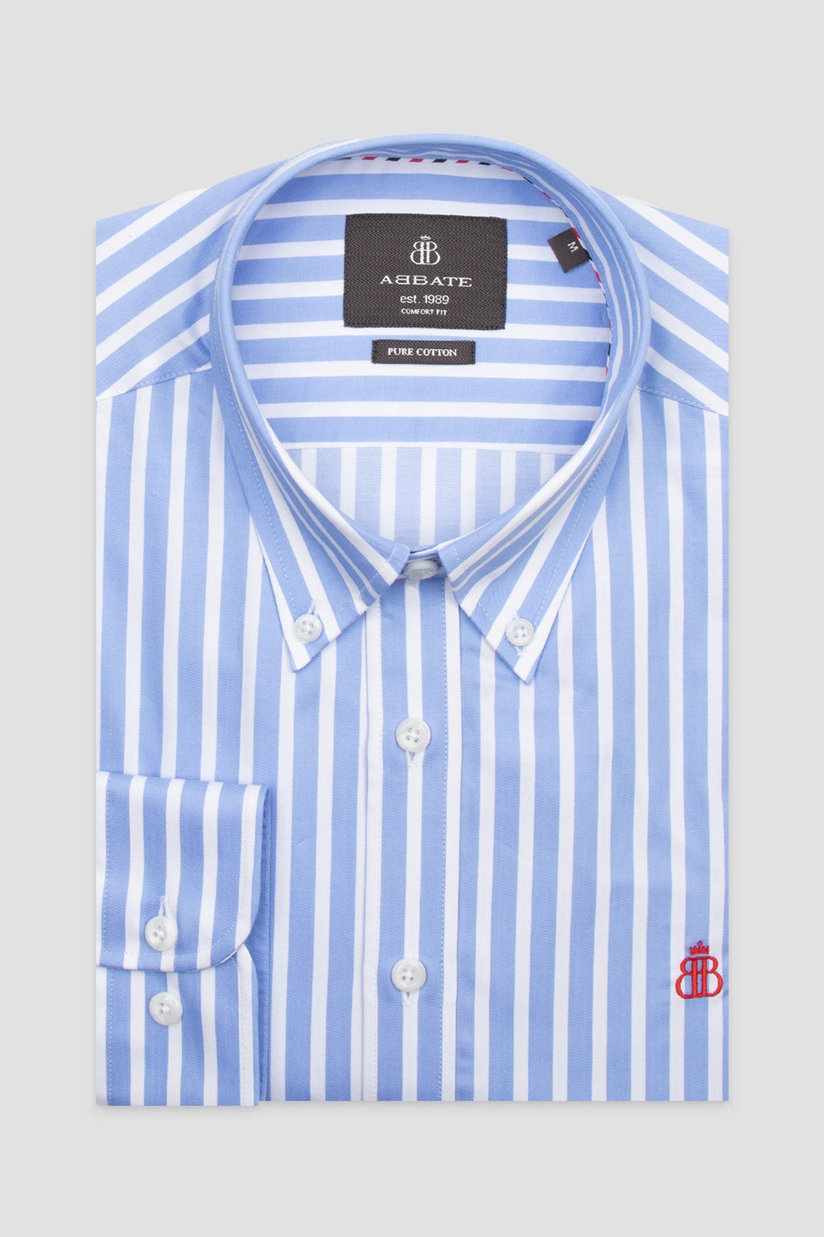 Abbate Matteo Twill Pamuklu Comfort Fit Açık Mavi Düğmeli Yaka Erkek Çizgili Gömlek