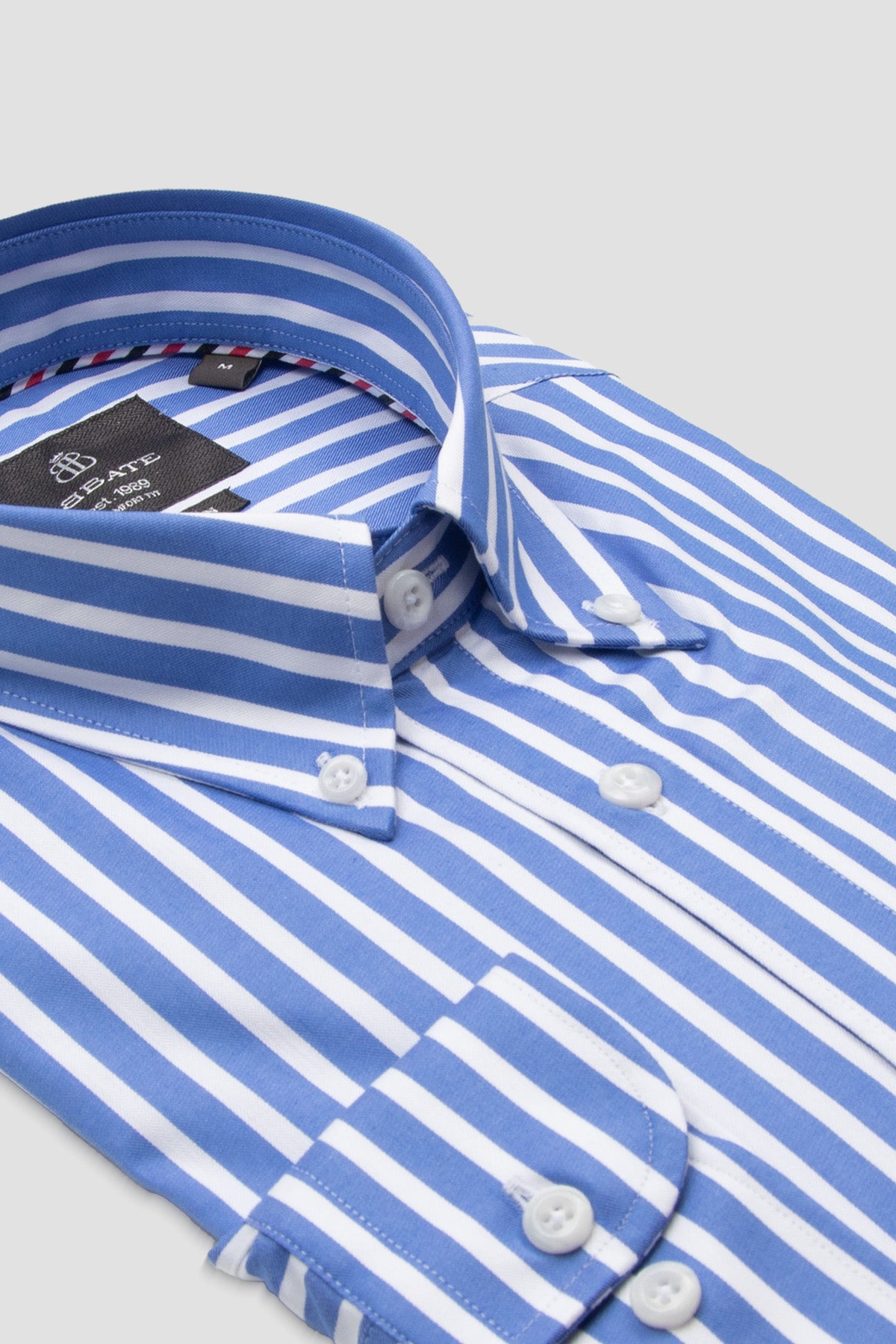 Abbate Matteo Twill Pamuklu Comfort Fit Mavi Düğmeli Yaka Erkek Çizgili Gömlek