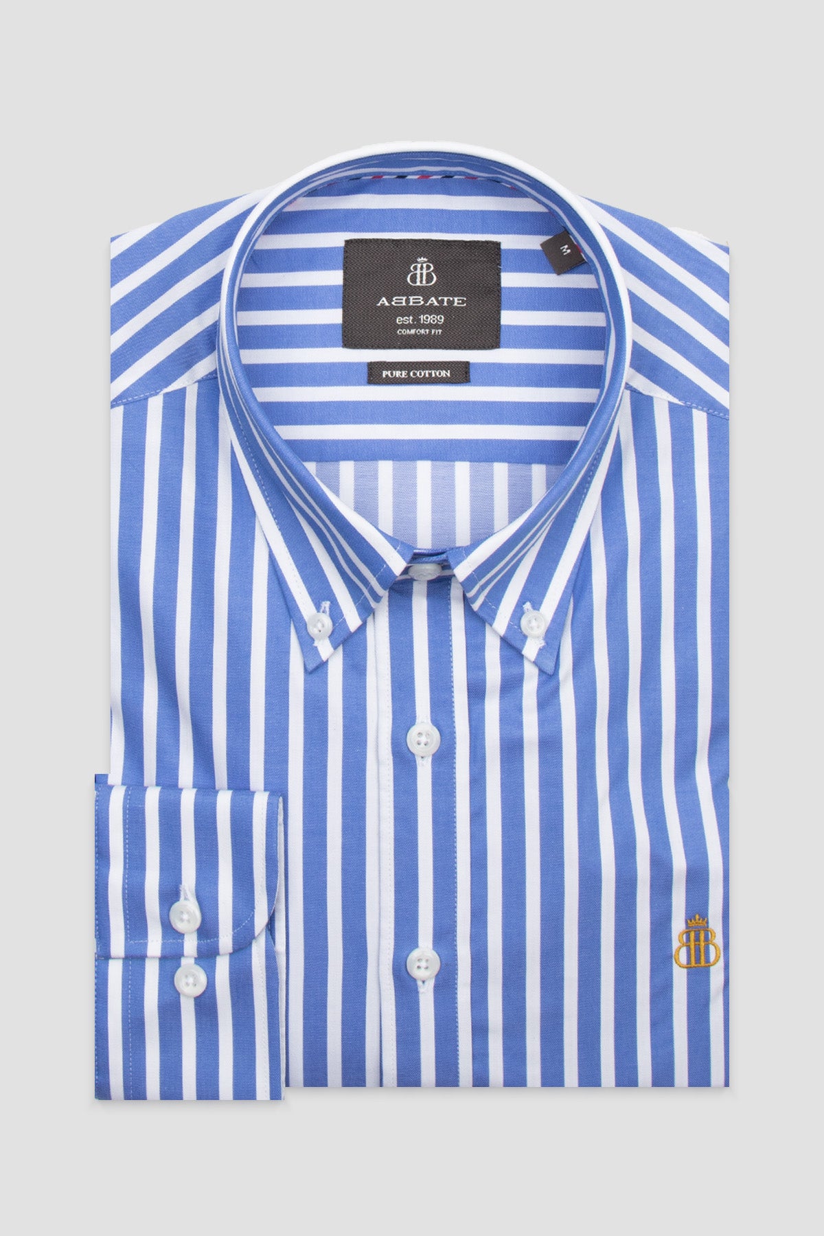 Abbate Matteo Twill Pamuklu Comfort Fit Mavi Düğmeli Yaka Erkek Çizgili Gömlek