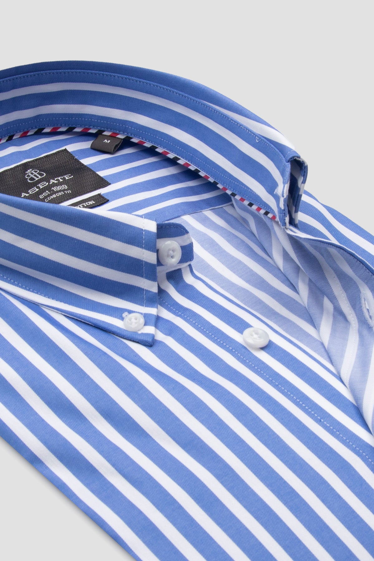 Abbate Matteo Twill Pamuklu Comfort Fit Mavi Düğmeli Yaka Erkek Çizgili Gömlek