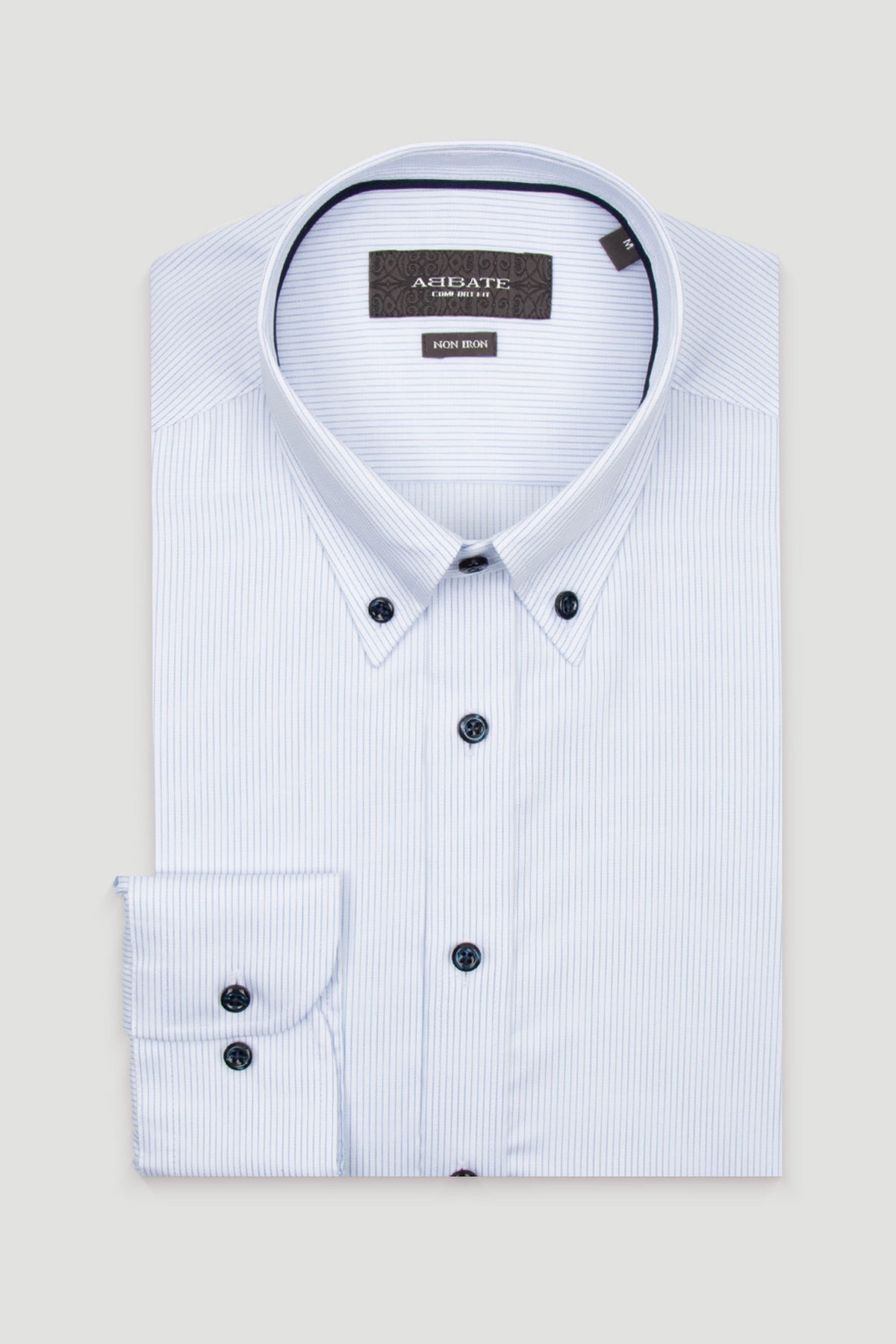Abbate Matteo Non Iron Twill Pamuklu Comfort Fit Beyaz Düğmeli Yaka Erkek Çizgili Gömlek