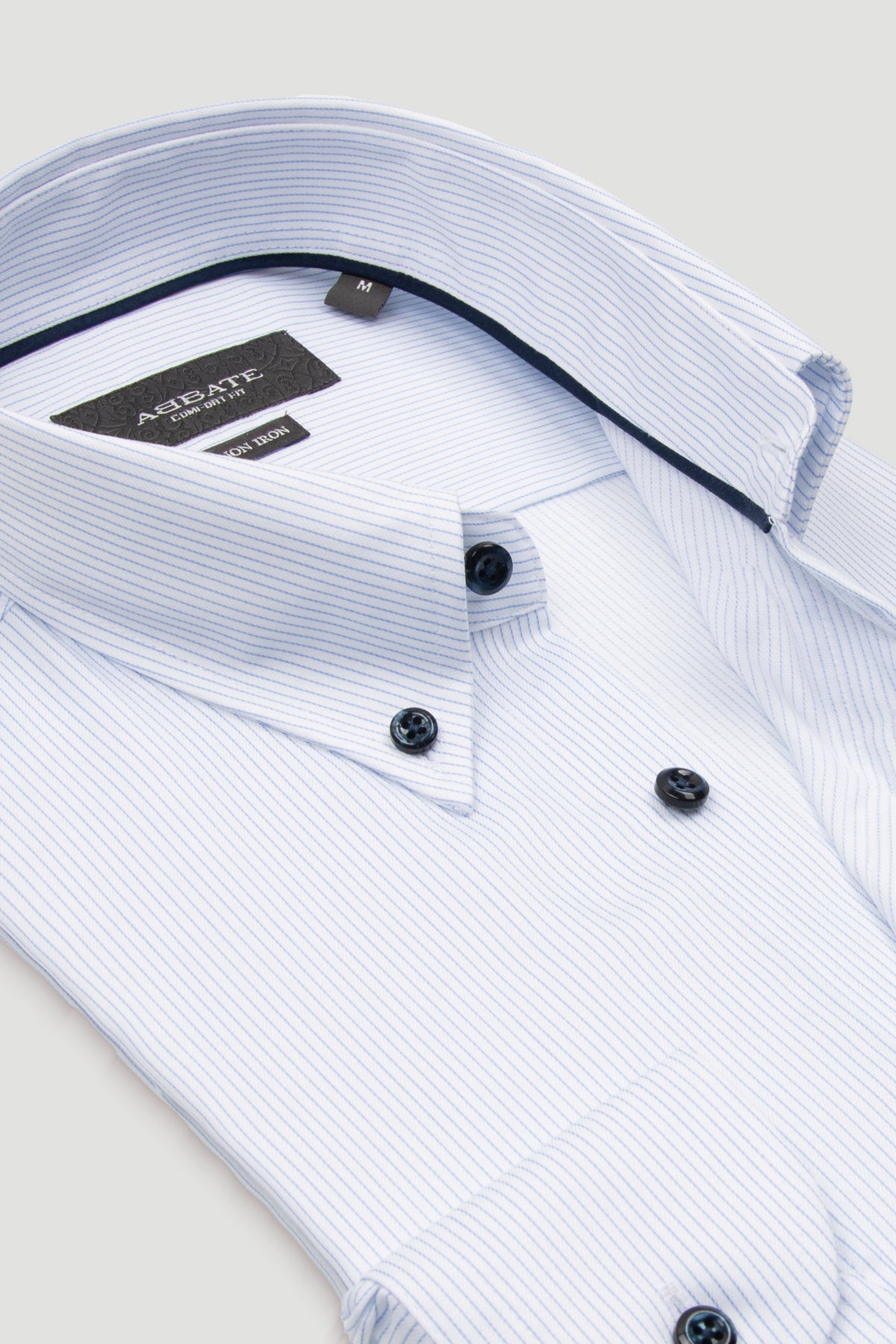 Abbate Matteo Non Iron Twill Pamuklu Comfort Fit Beyaz Düğmeli Yaka Erkek Çizgili Gömlek
