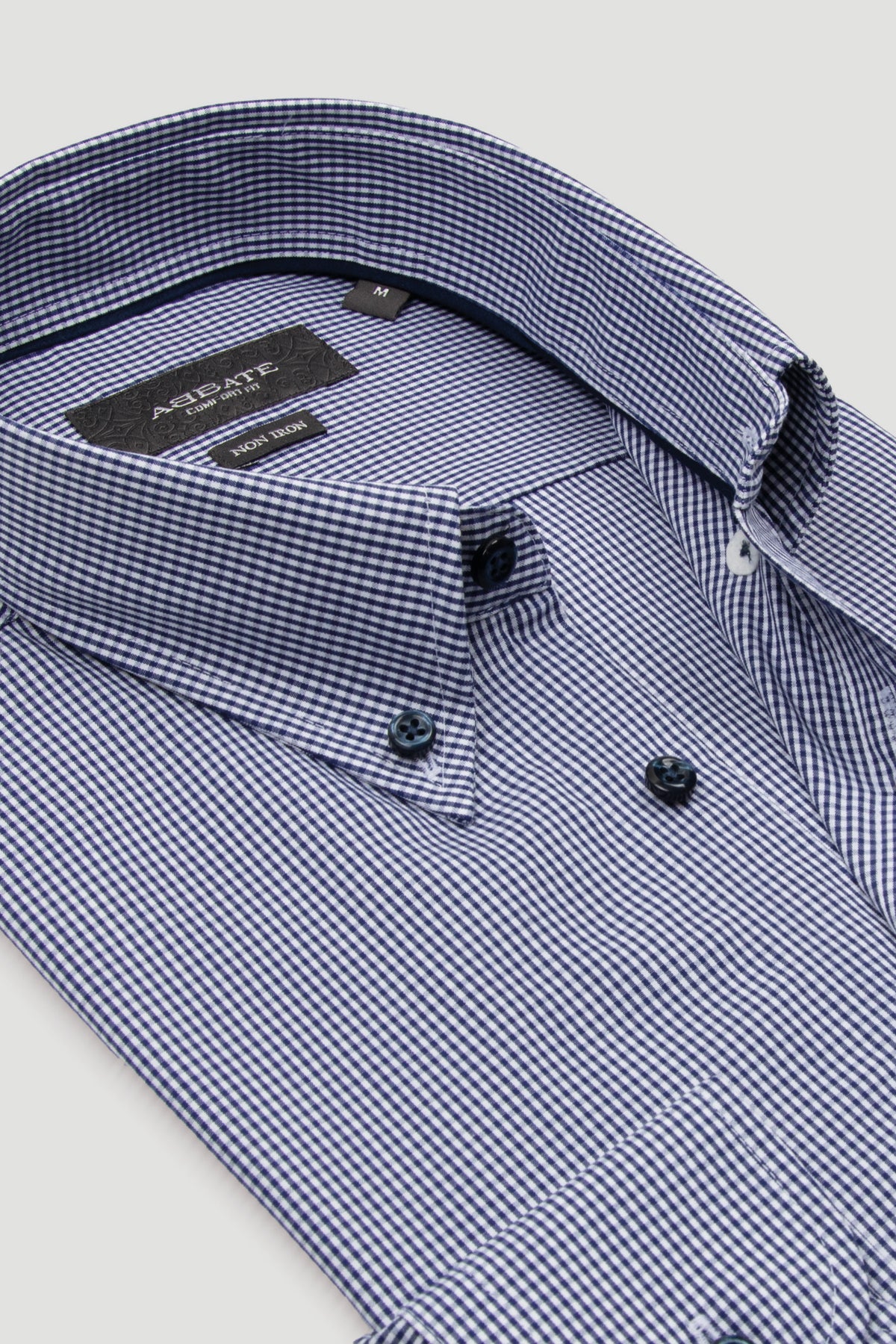 Abbate Matteo Non Iron Poplin Pamuklu Comfort Fit Lacivert Düğmeli Yaka Erkek Kareli Gömlek