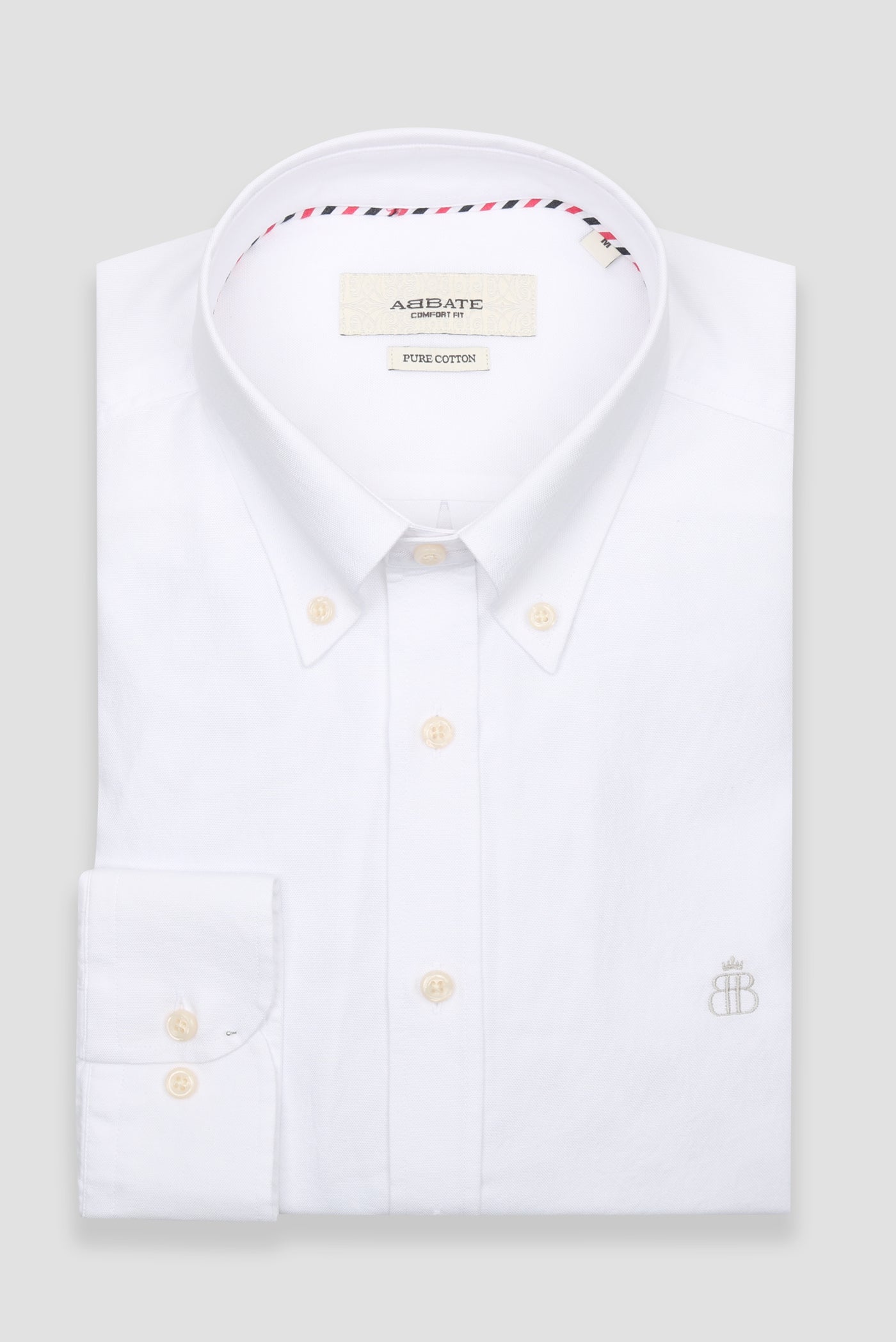 Abbate Marcel Amerikan Oxford Pamuklu Comfort Fit Beyaz Düğmeli Yaka Erkek Düz Gömlek
