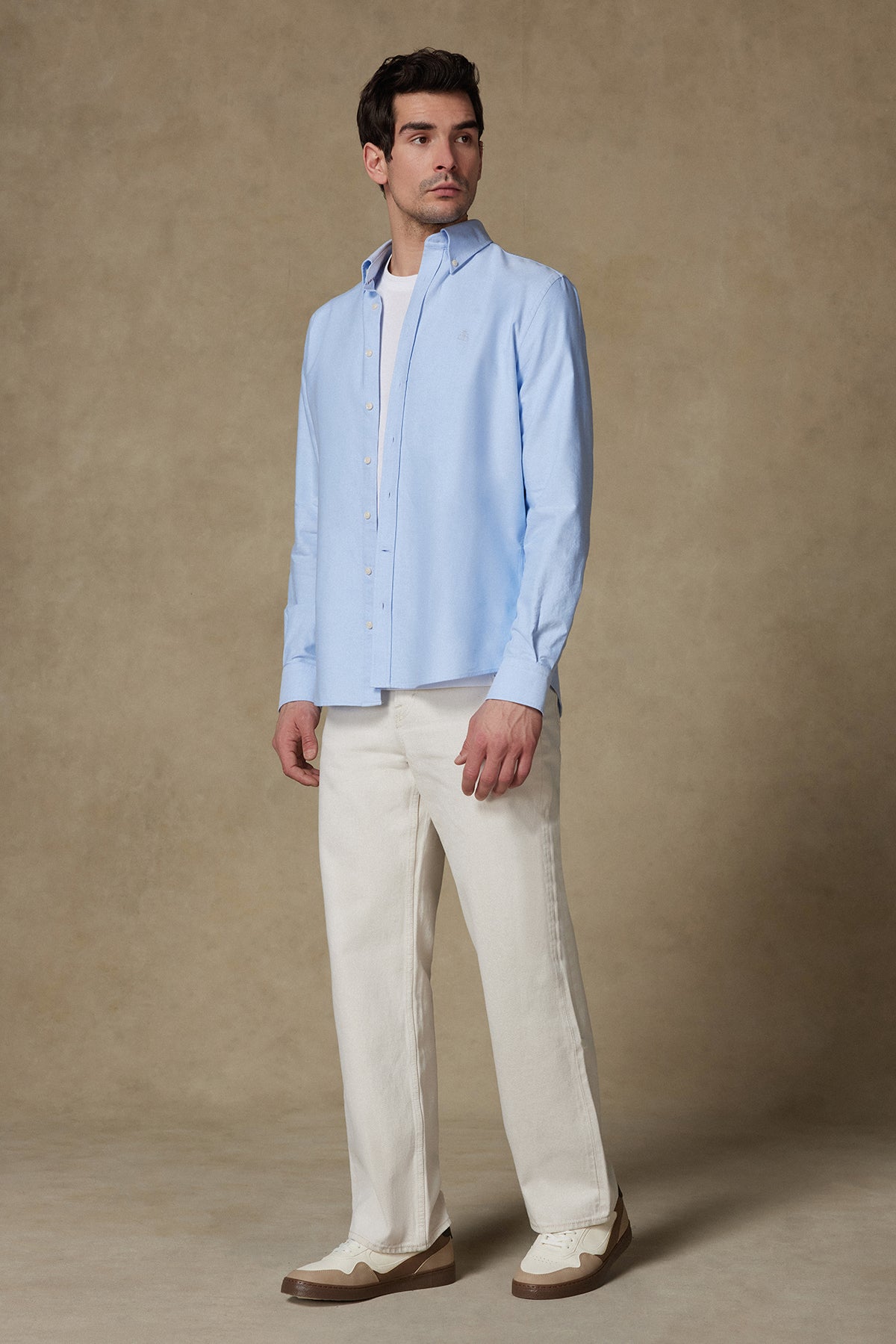 Abbate Marcel Amerikan Oxford Pamuklu Comfort Fit Açık Mavi Düğmeli Yaka Erkek Düz Gömlek