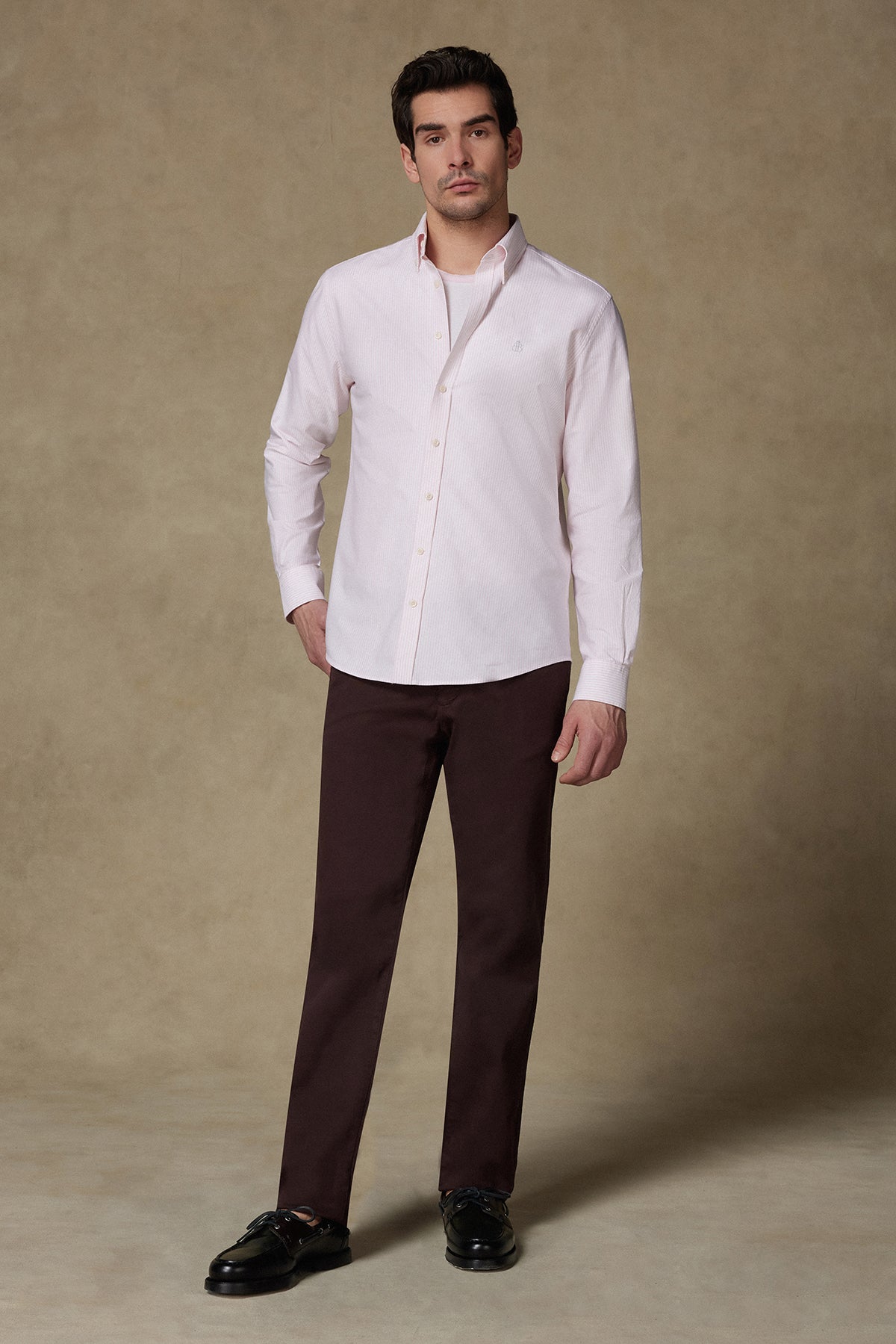 Abbate Marcel Amerikan Oxford Pamuklu Comfort Fit Pembe Düğmeli Yaka Erkek Çizgili Gömlek