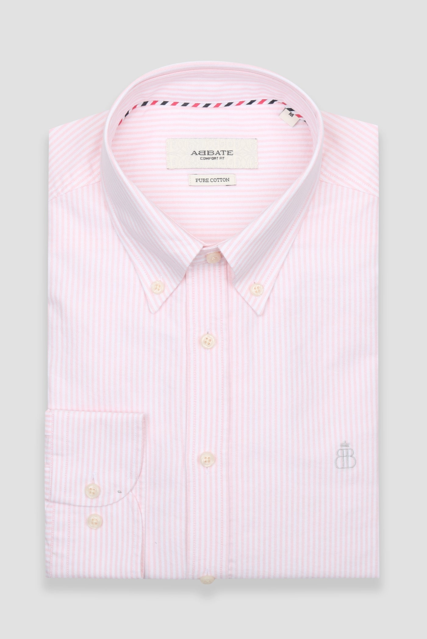 Abbate Marcel Amerikan Oxford Pamuklu Comfort Fit Pembe Düğmeli Yaka Erkek Çizgili Gömlek