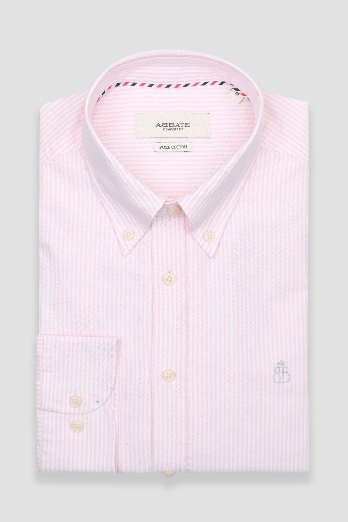 Abbate Marcel Amerikan Oxford Pamuklu Comfort Fit Pembe Düğmeli Yaka Erkek Çizgili Gömlek