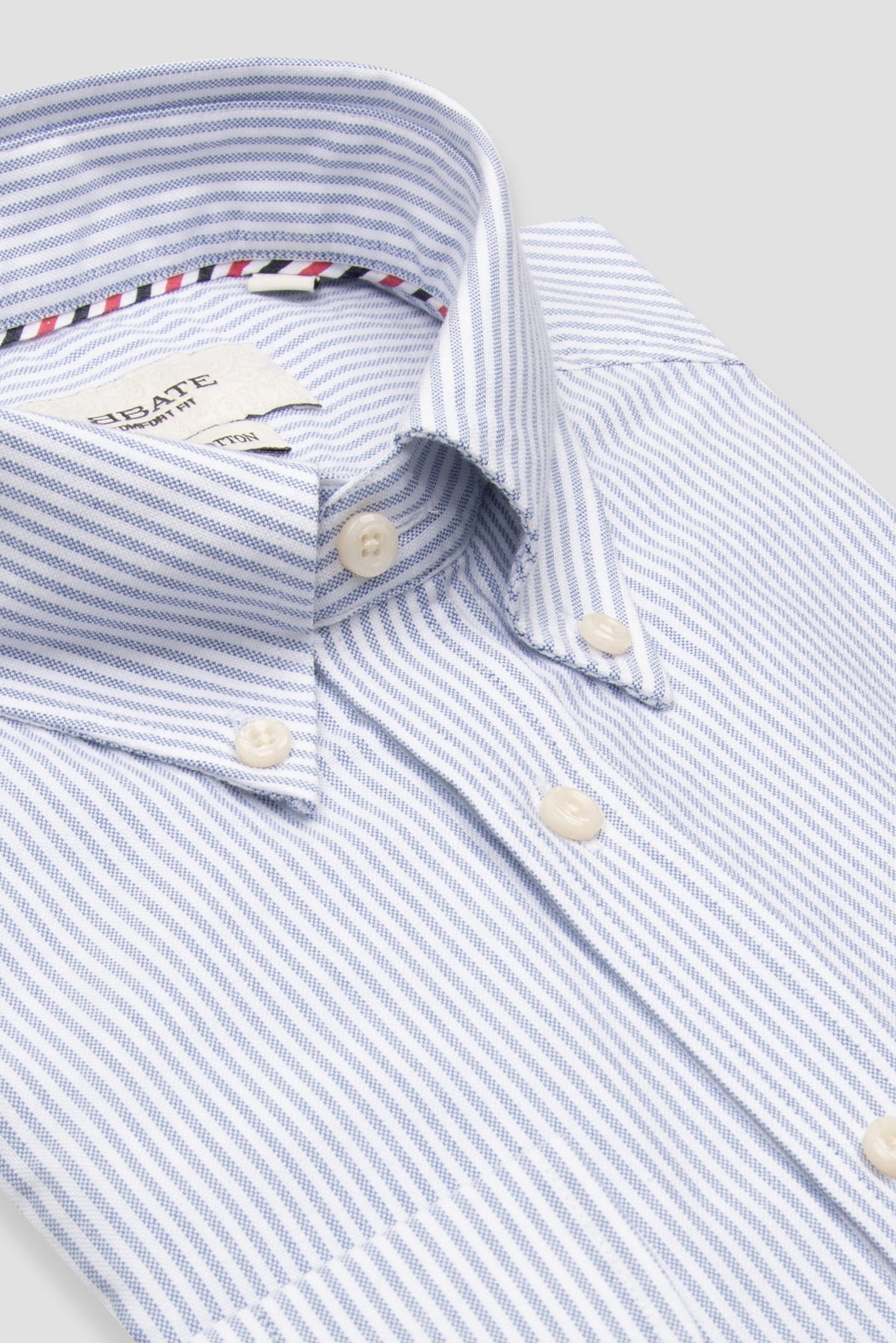 Abbate Marcel Amerikan Oxford %100 Pamuk Comfort Fit Koyu Mavi Düğmeli Yaka Erkek Çizgili Gömlek