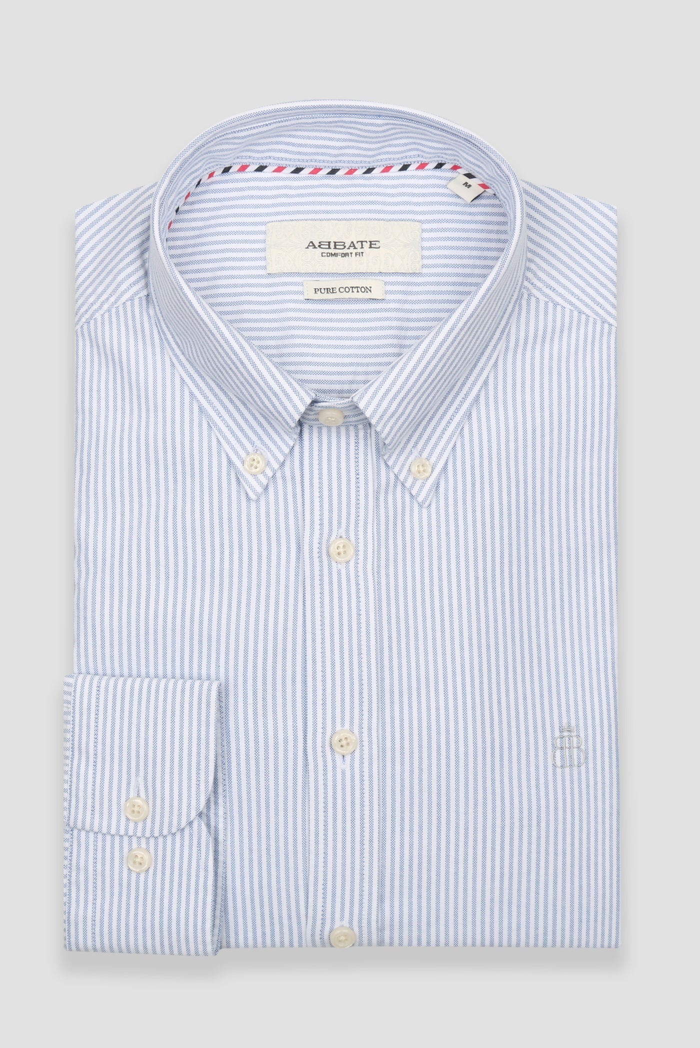 Abbate Marcel Amerikan Oxford Pamuklu Comfort Fit Koyu Mavi Düğmeli Yaka Erkek Çizgili Gömlek