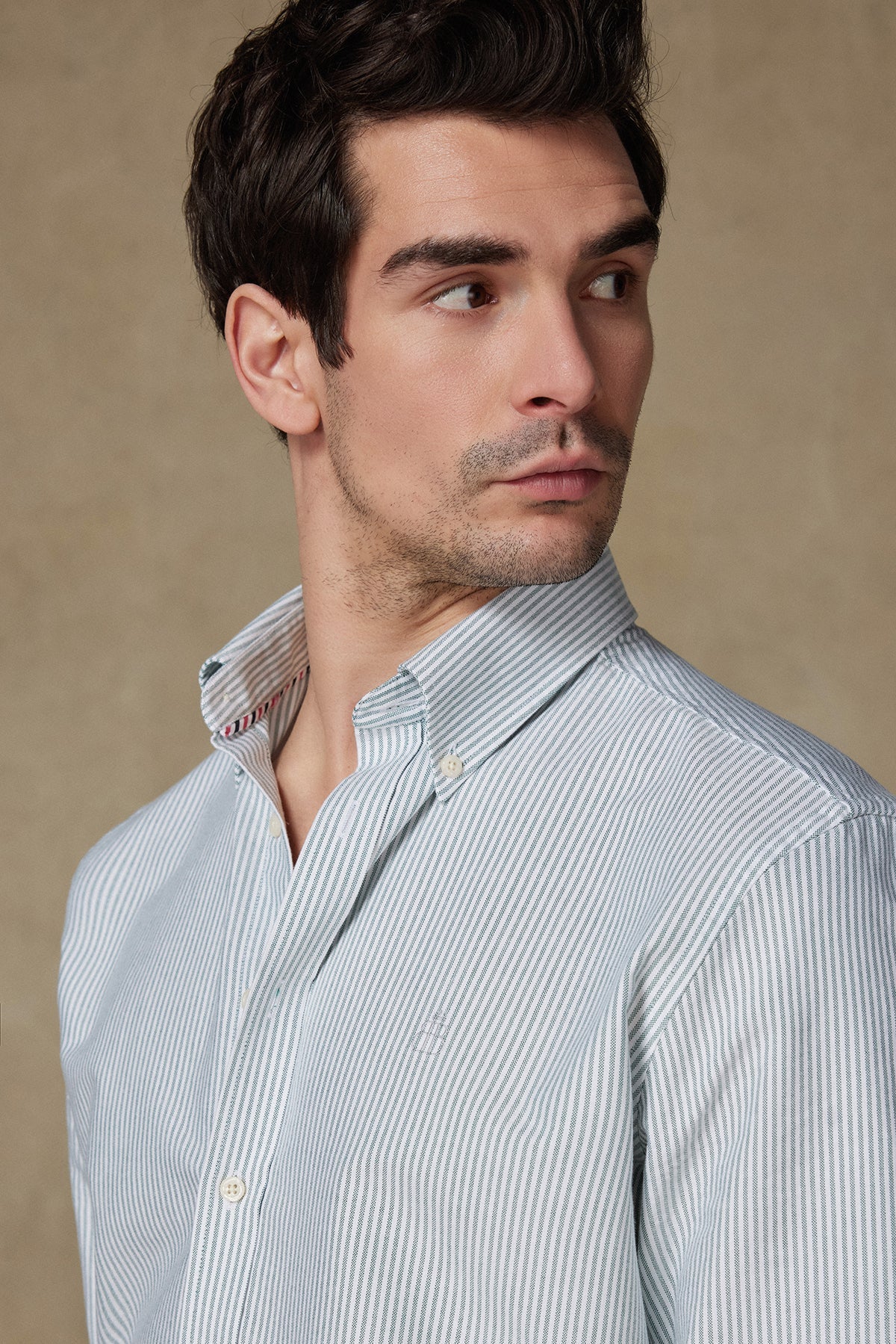 Abbate Marcel Amerikan Oxford Pamuklu Comfort Fit Yeşil Düğmeli Yaka Erkek Çizgili Gömlek