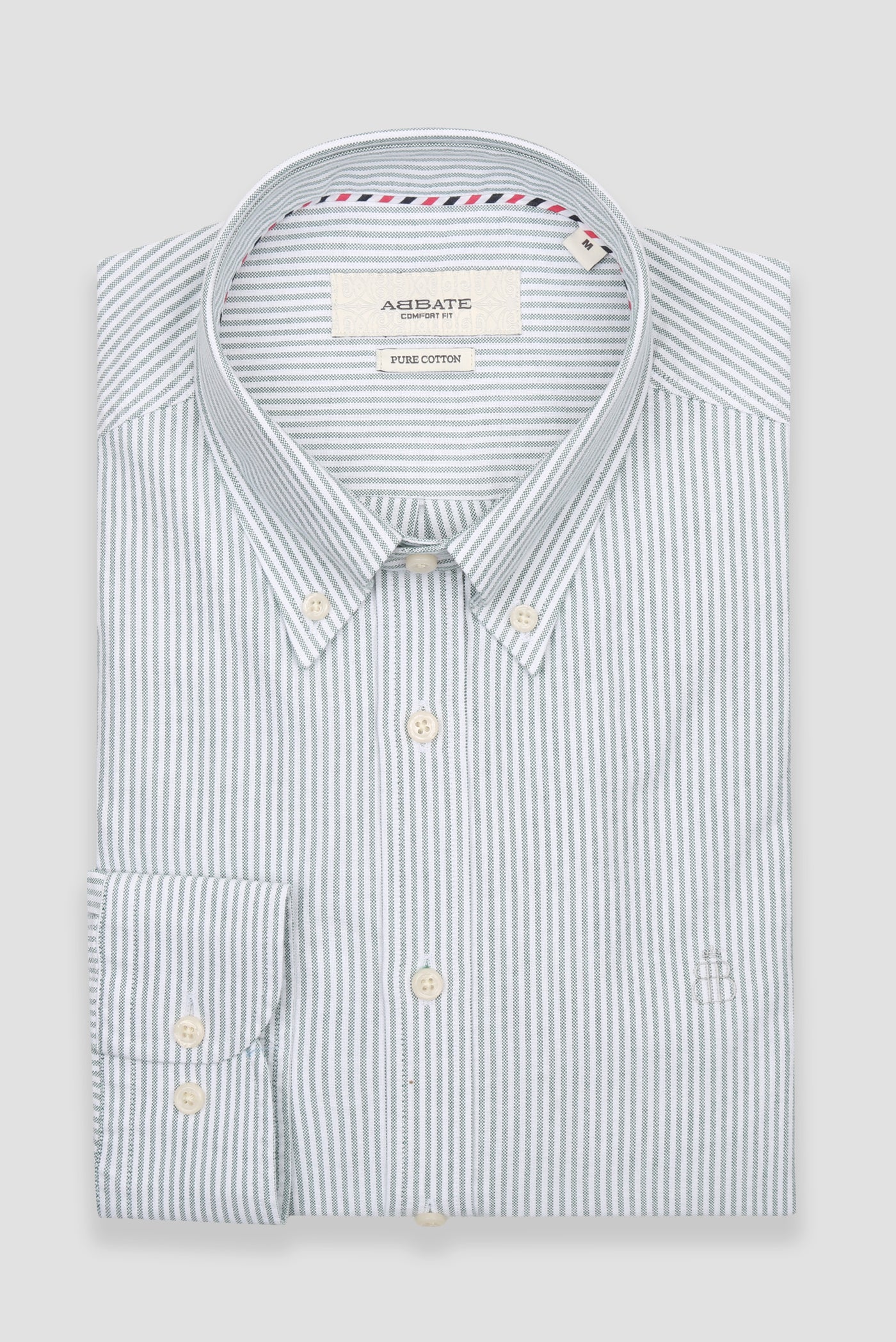 Abbate Marcel Amerikan Oxford Pamuklu Comfort Fit Yeşil Düğmeli Yaka Erkek Çizgili Gömlek