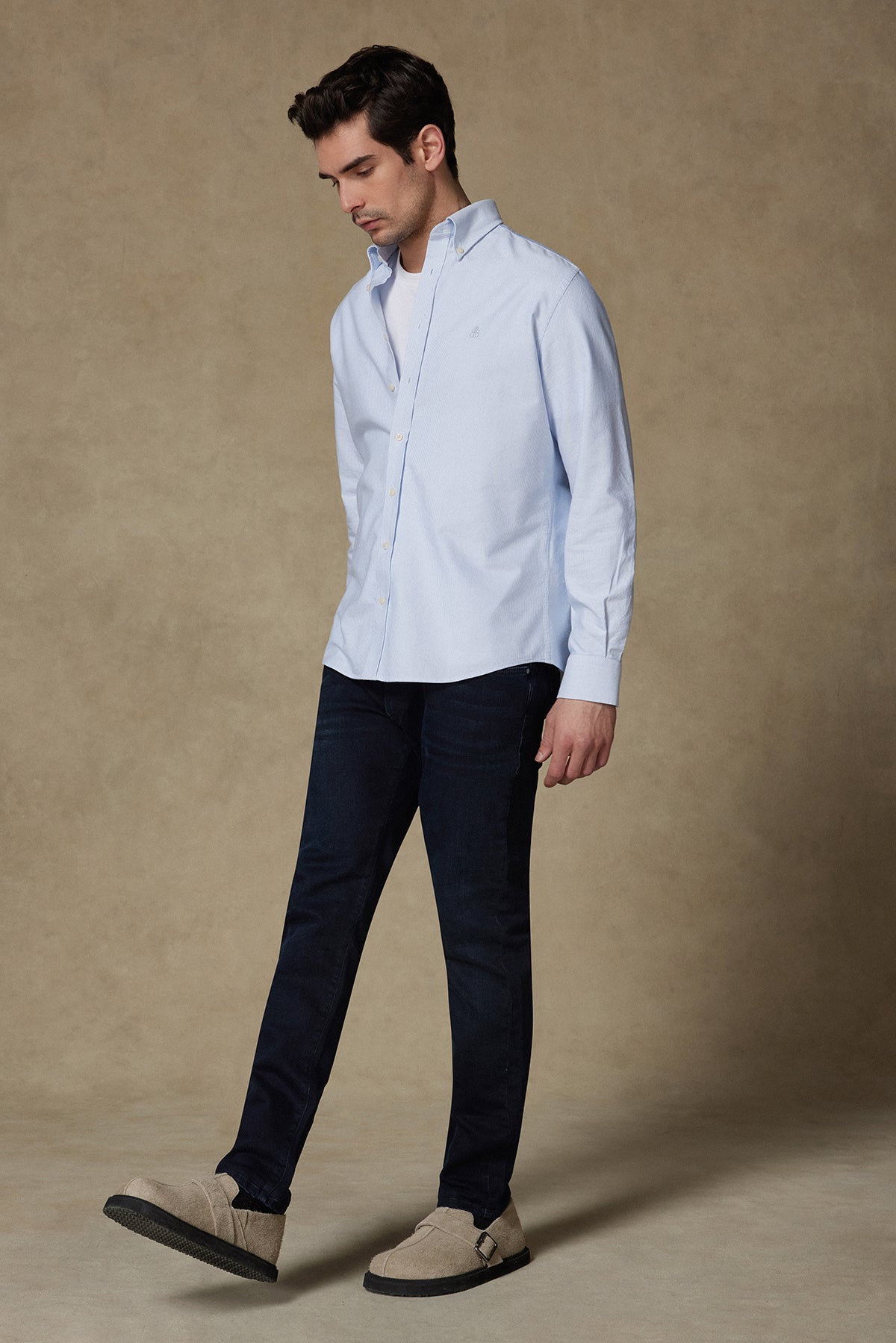 Abbate Marcel Amerikan Oxford Pamuklu Comfort Fit Açık Mavi Düğmeli Yaka Erkek Çizgili Gömlek