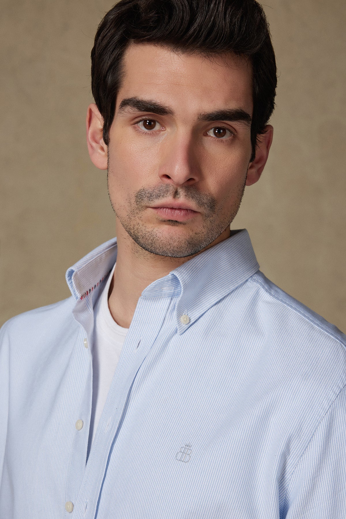 Abbate Marcel Amerikan Oxford Pamuklu Comfort Fit Açık Mavi Düğmeli Yaka Erkek Çizgili Gömlek