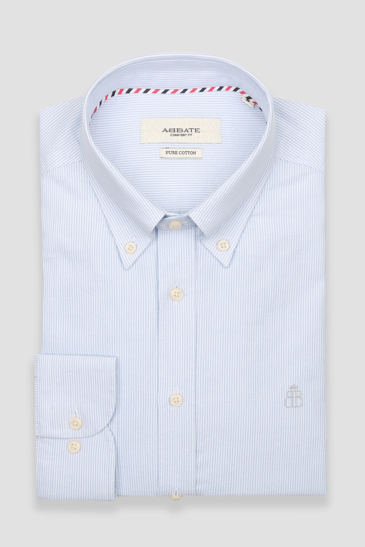 Abbate Marcel Amerikan Oxford Pamuklu Comfort Fit Açık Mavi Düğmeli Yaka Erkek Çizgili Gömlek