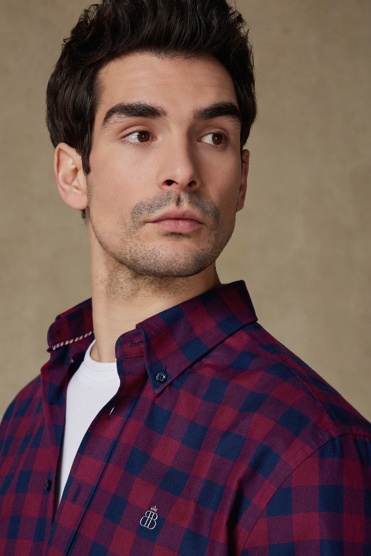 Abbate Luis Twill Pamuklu Comfort Fit Bordo Düğmeli Yaka Erkek Ekoseli Gömlek