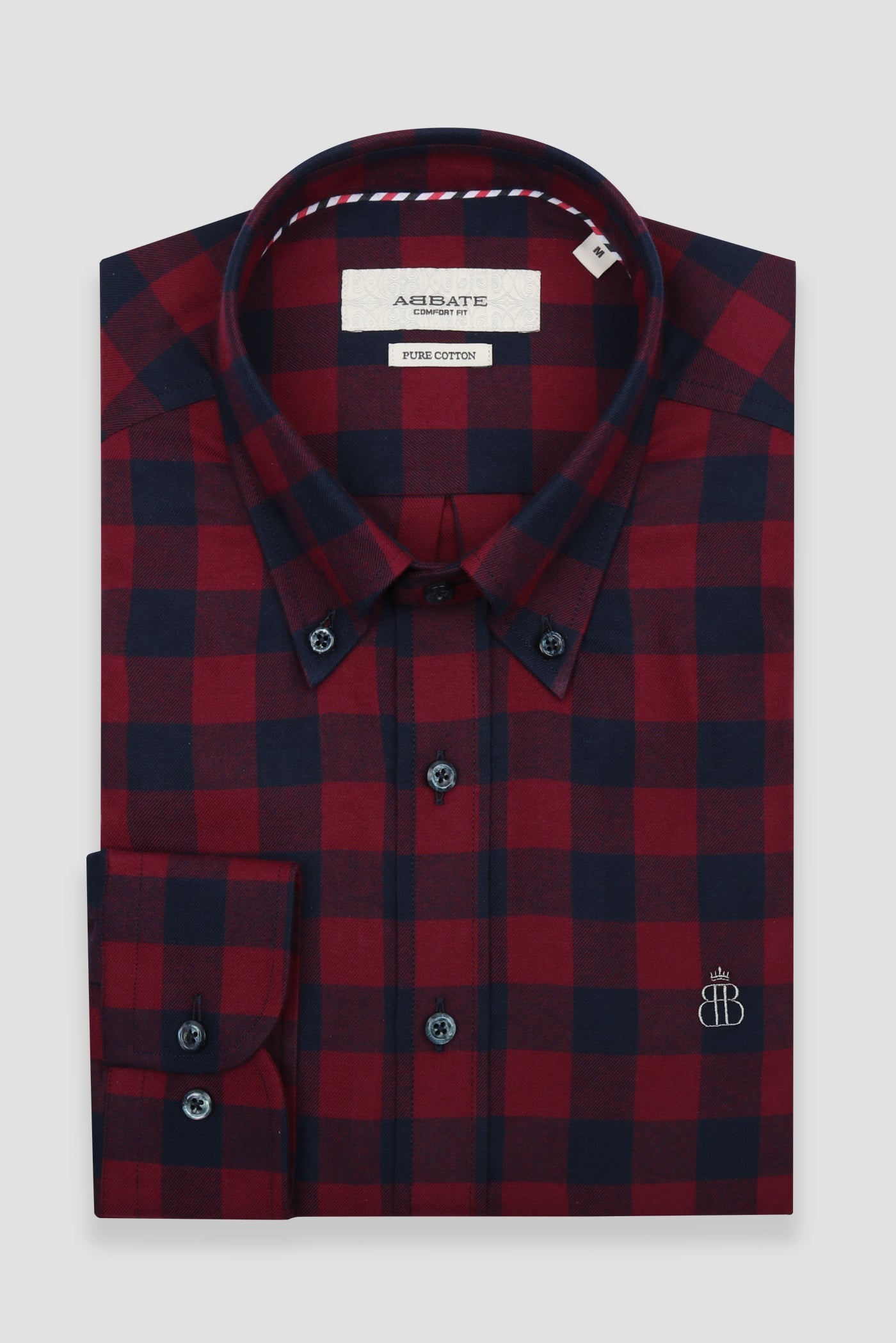 Abbate Luis Twill Pamuklu Comfort Fit Bordo Düğmeli Yaka Erkek Ekoseli Gömlek